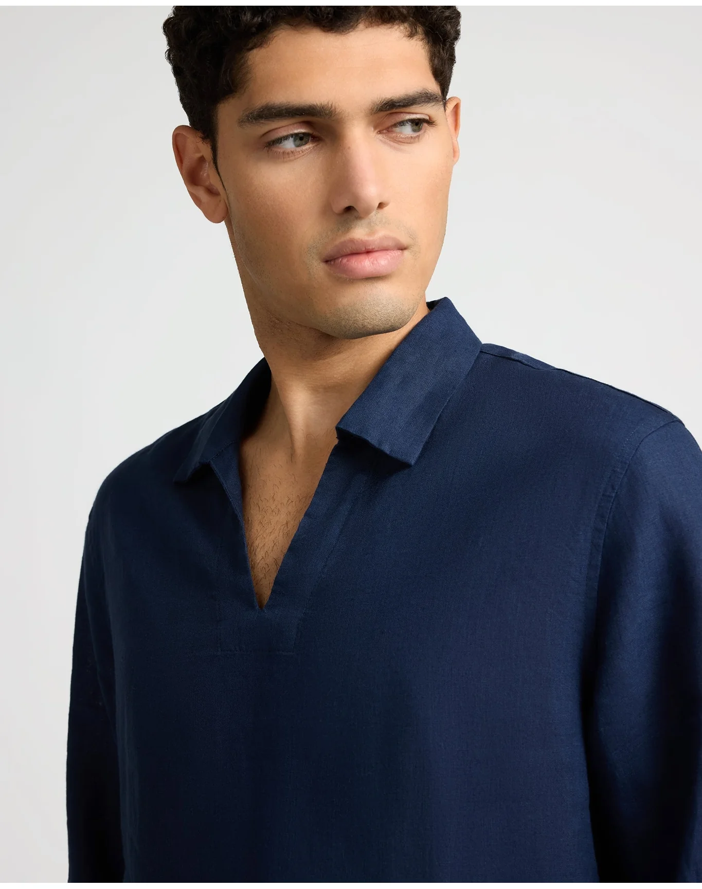 Men | Linen Long Sleeve Popover Shirt | Midnight - Image 4