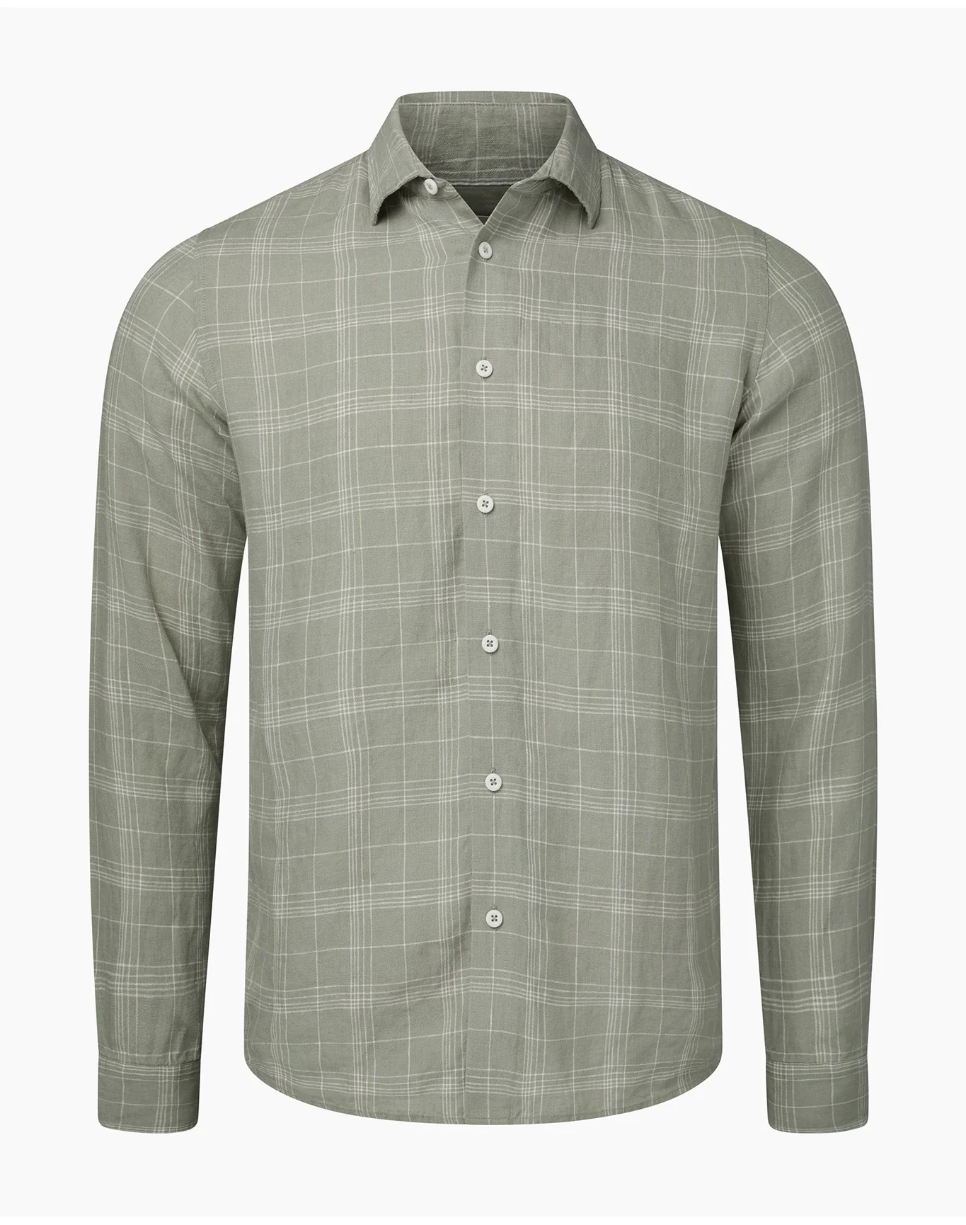 Men | Linen Long Sleeve Shirt | Musty Green White - Image 2