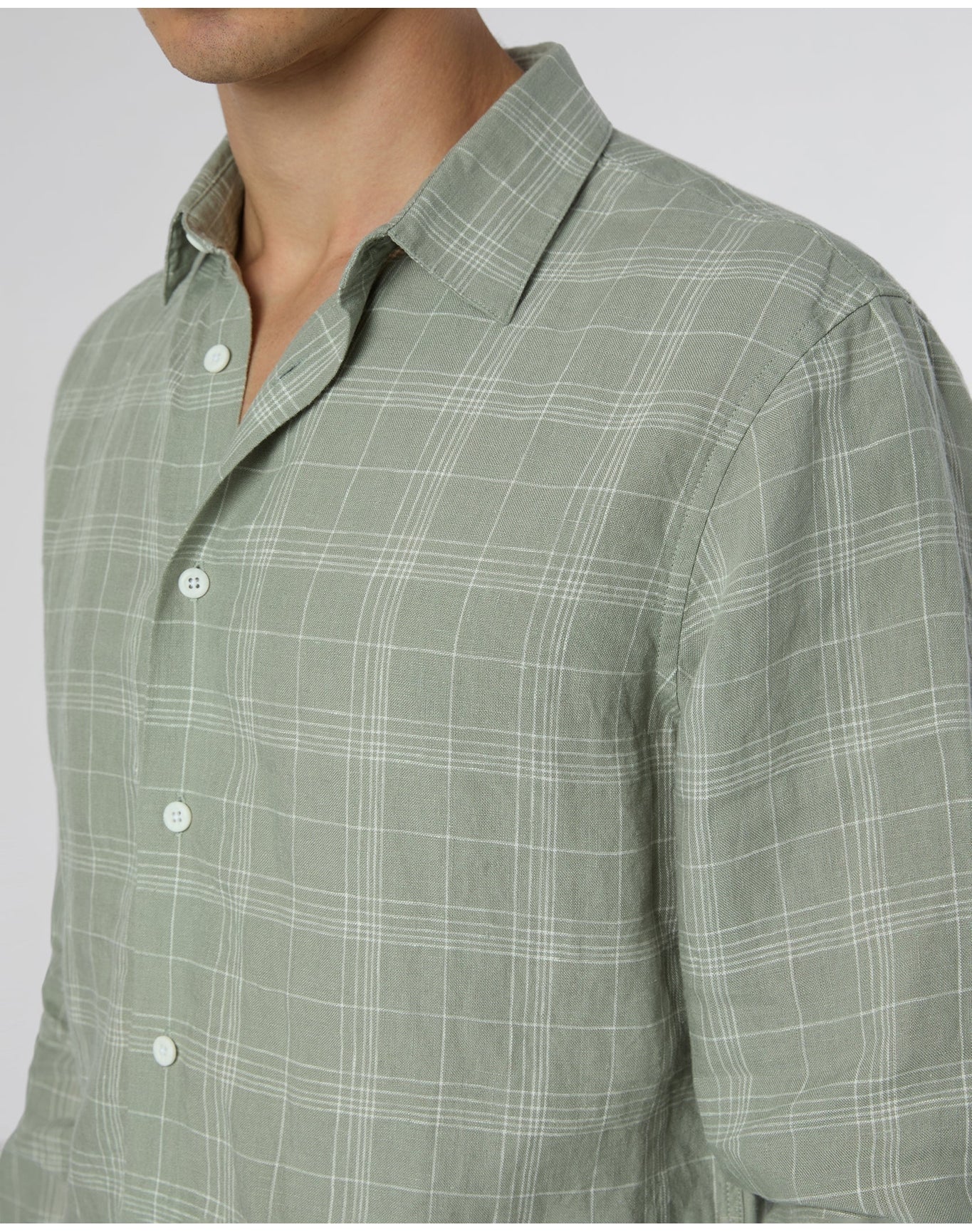 Men | Linen Long Sleeve Shirt | Musty Green White - Image 4