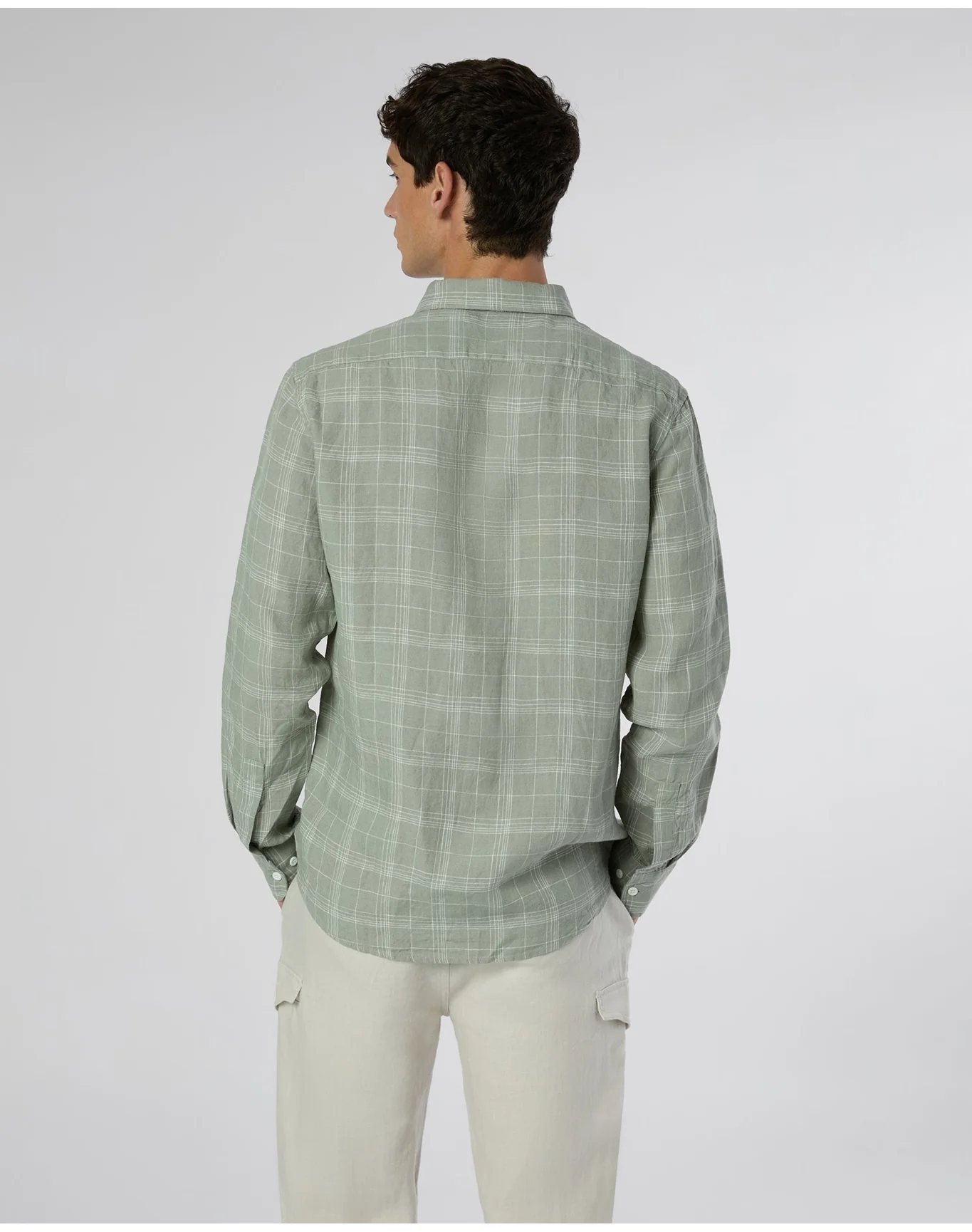 Men | Linen Long Sleeve Shirt | Musty Green White - Image 5
