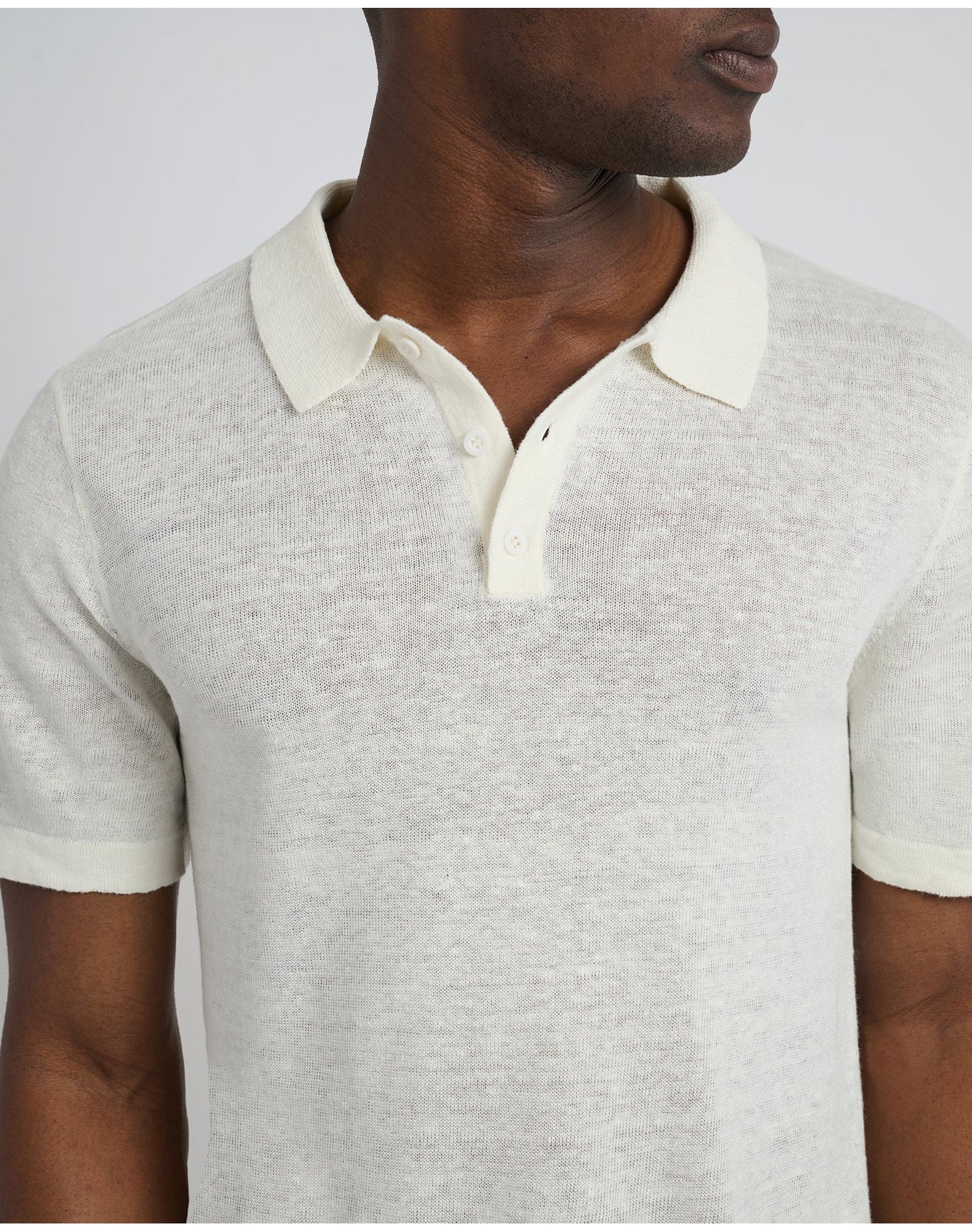 Men | Linen Sweater Polo | Egret - Image 2