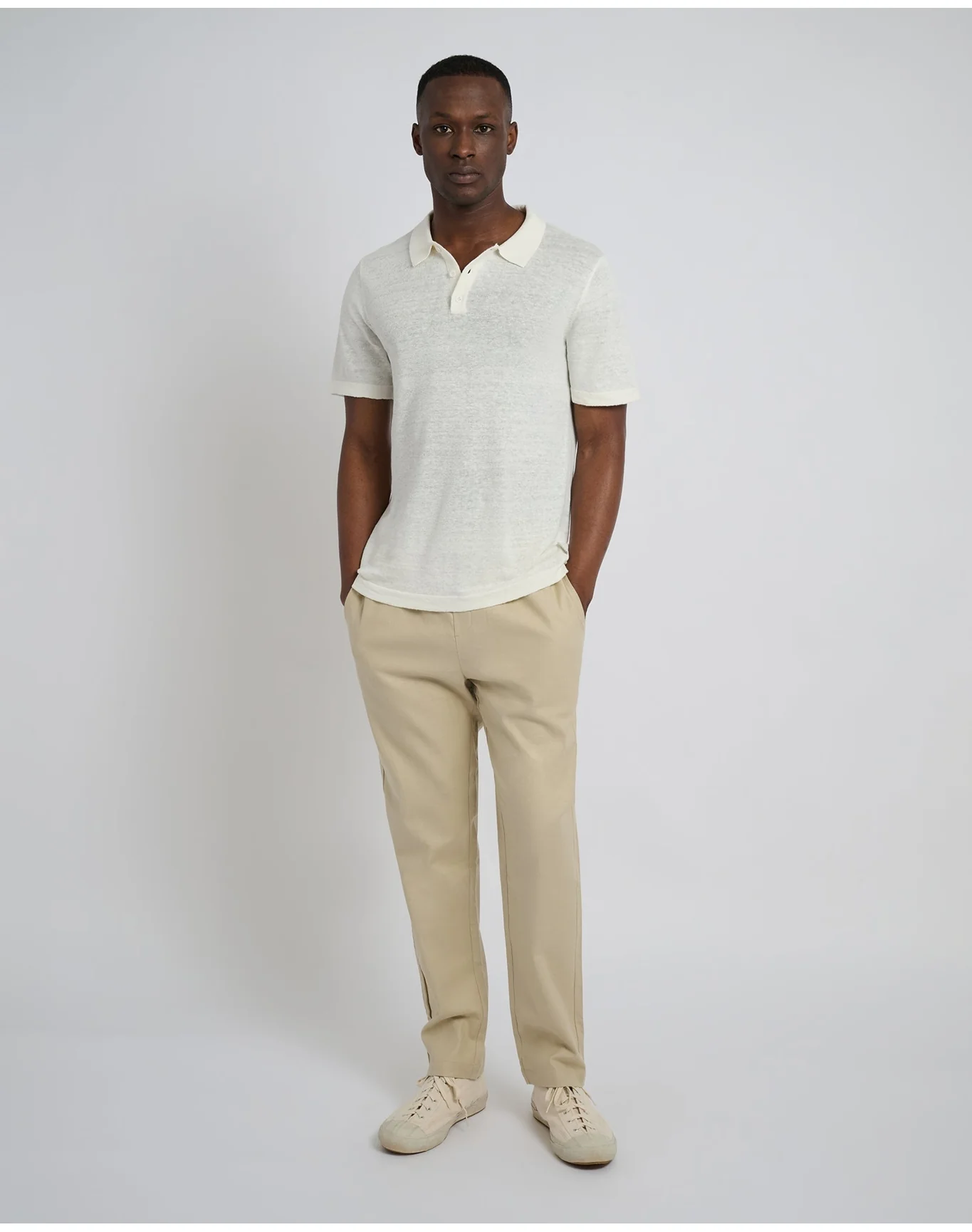 Men | Linen Sweater Polo | Egret - Image 3