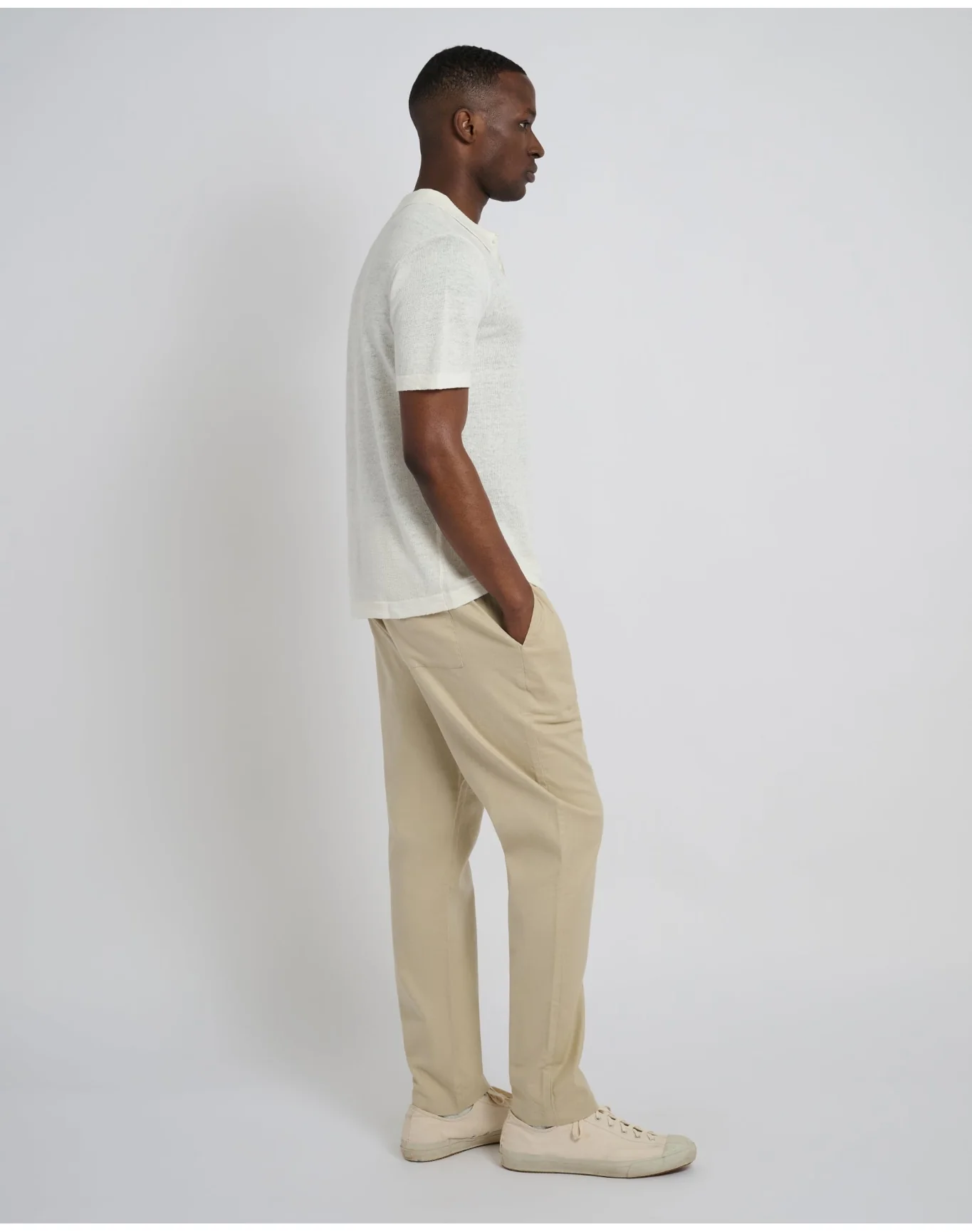 Men | Linen Sweater Polo | Egret - Image 4