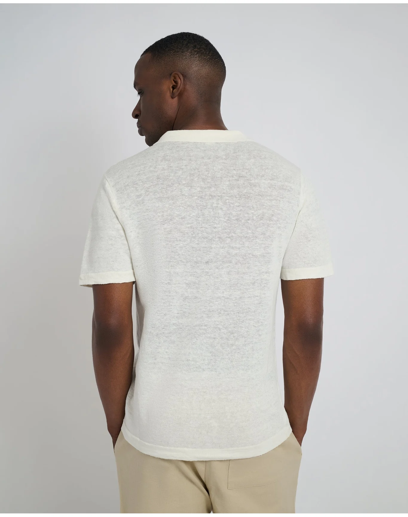 Men | Linen Sweater Polo | Egret - Image 5