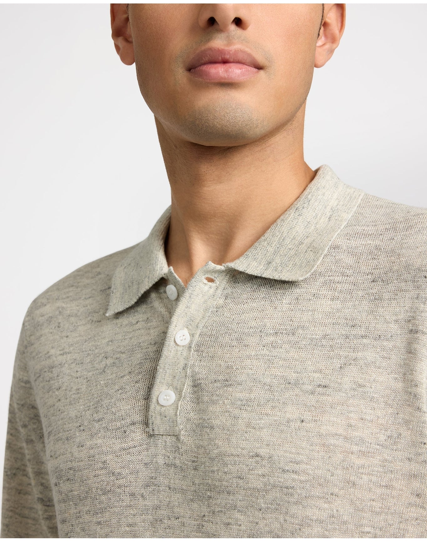 Men | Linen Sweater Polo | Light Grey Melange - Image 2