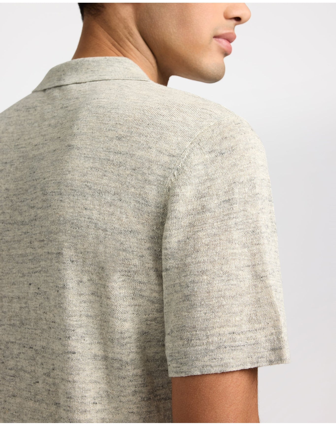 Men | Linen Sweater Polo | Light Grey Melange - Image 4