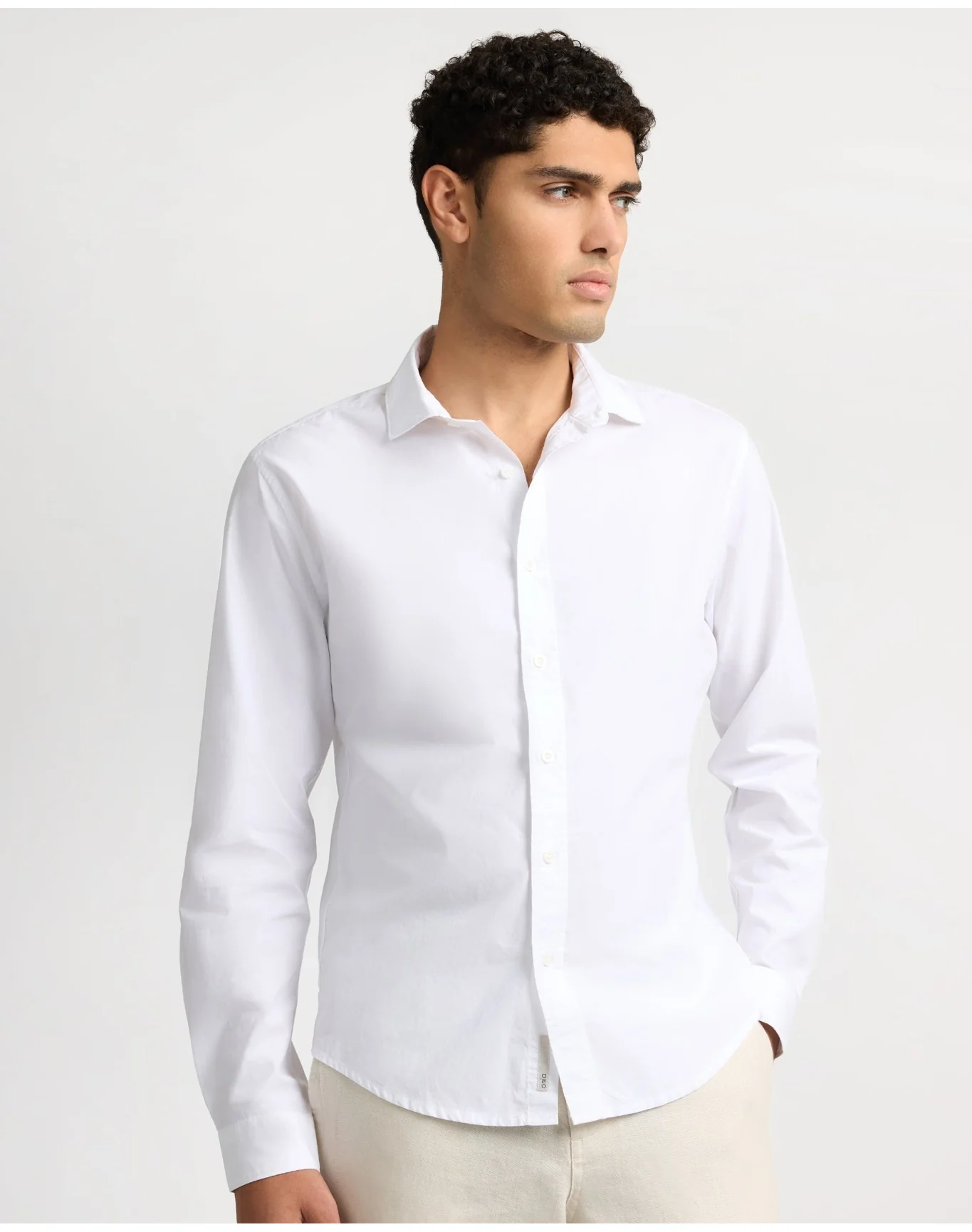 Men | Poplin Long Sleeve Button Down Shirt | White - Image 2