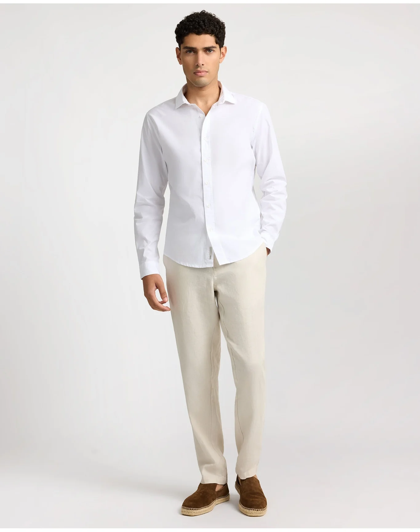 Men | Poplin Long Sleeve Button Down Shirt | White - Image 5