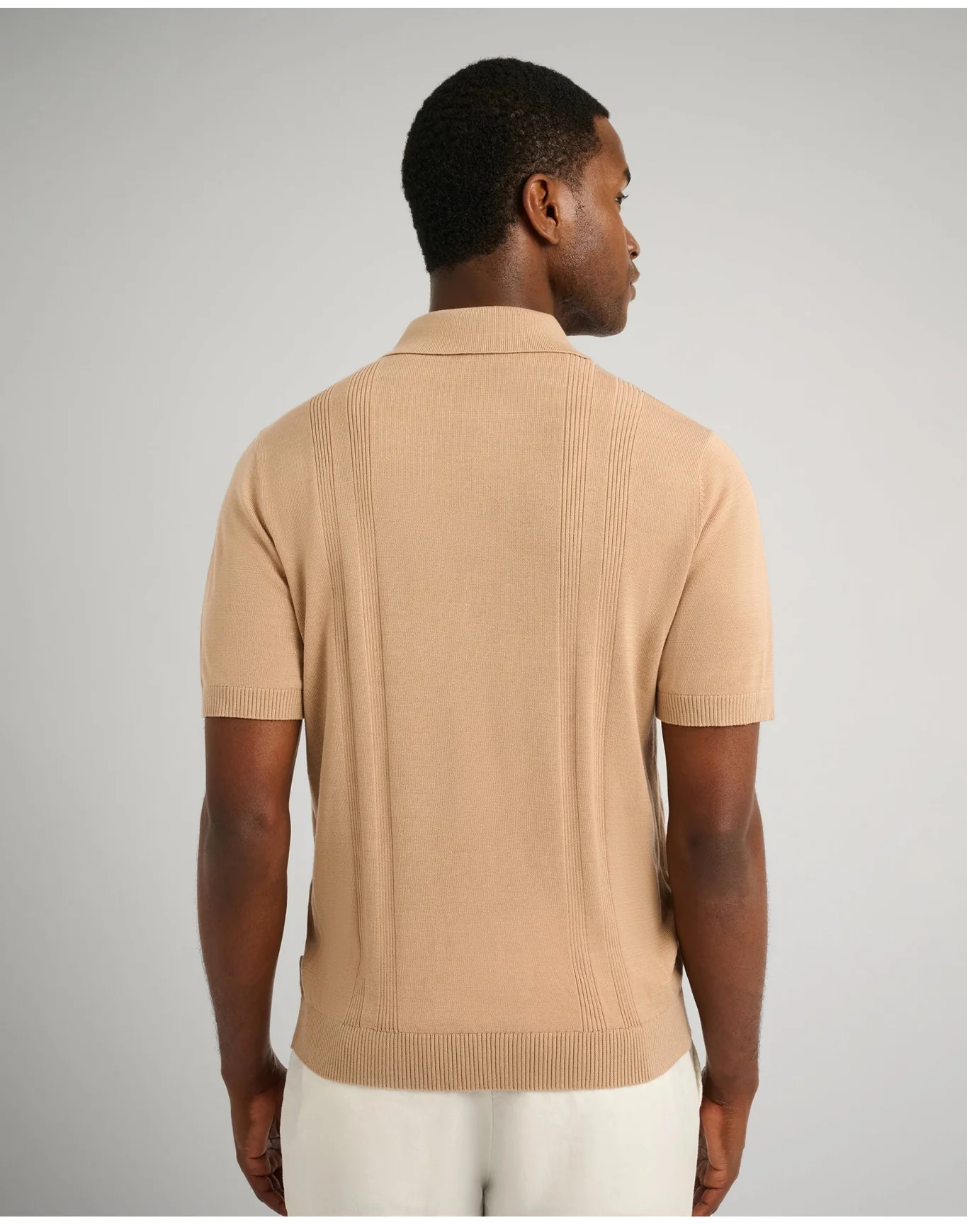 Men | Silk Ribbed Knit Polo | Tan - Image 5