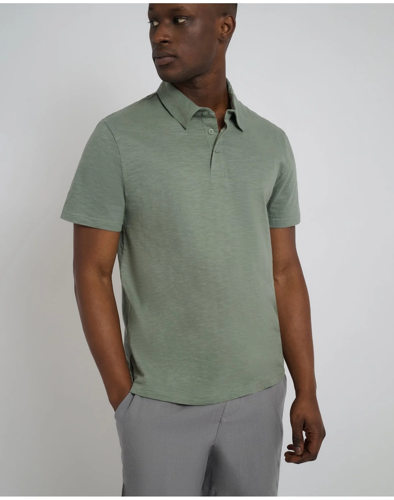 Men | Slub Short Sleeve Polo | Agave - Image 2