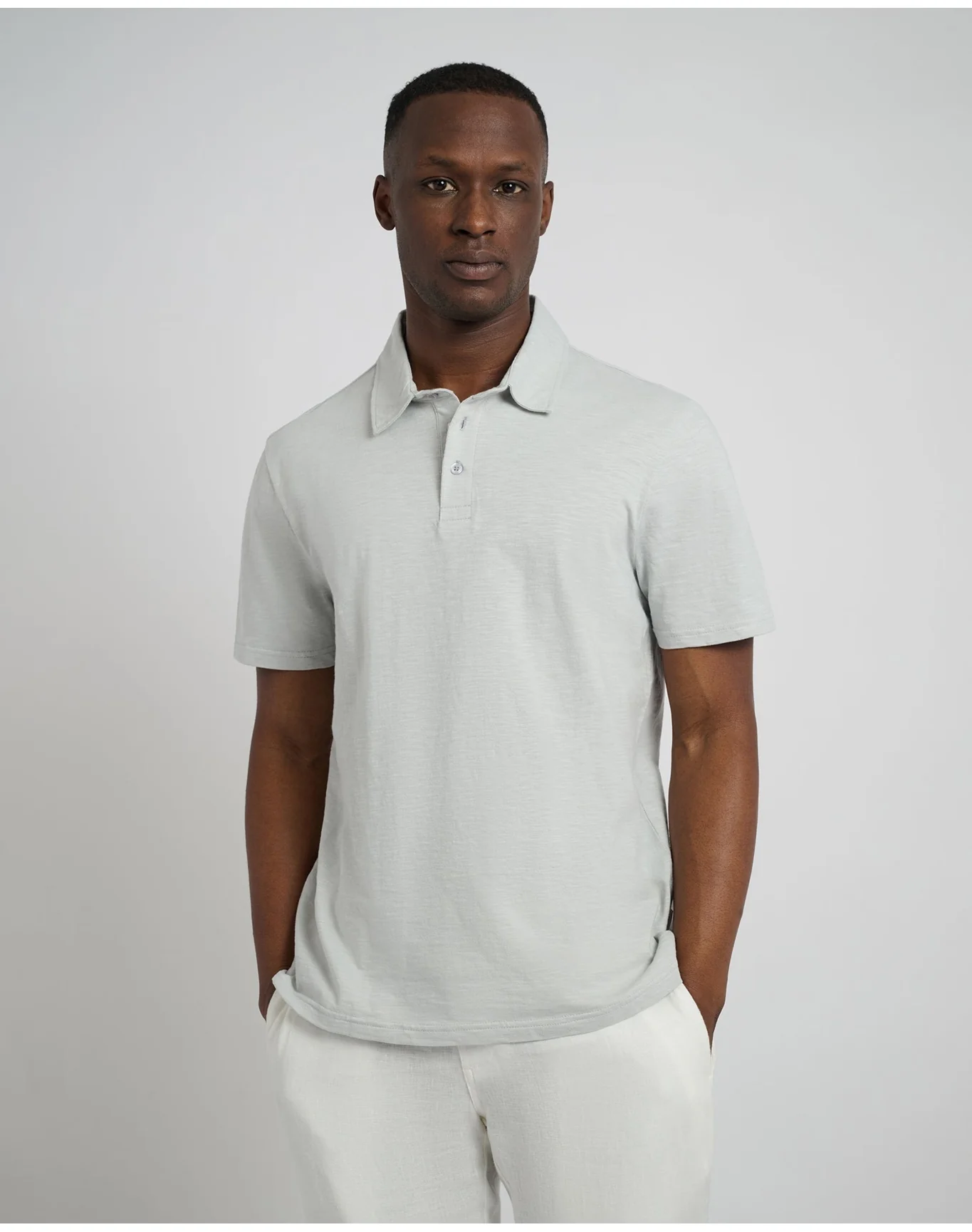 Men | Slub Short Sleeve Polo | Light Gray - Image 2