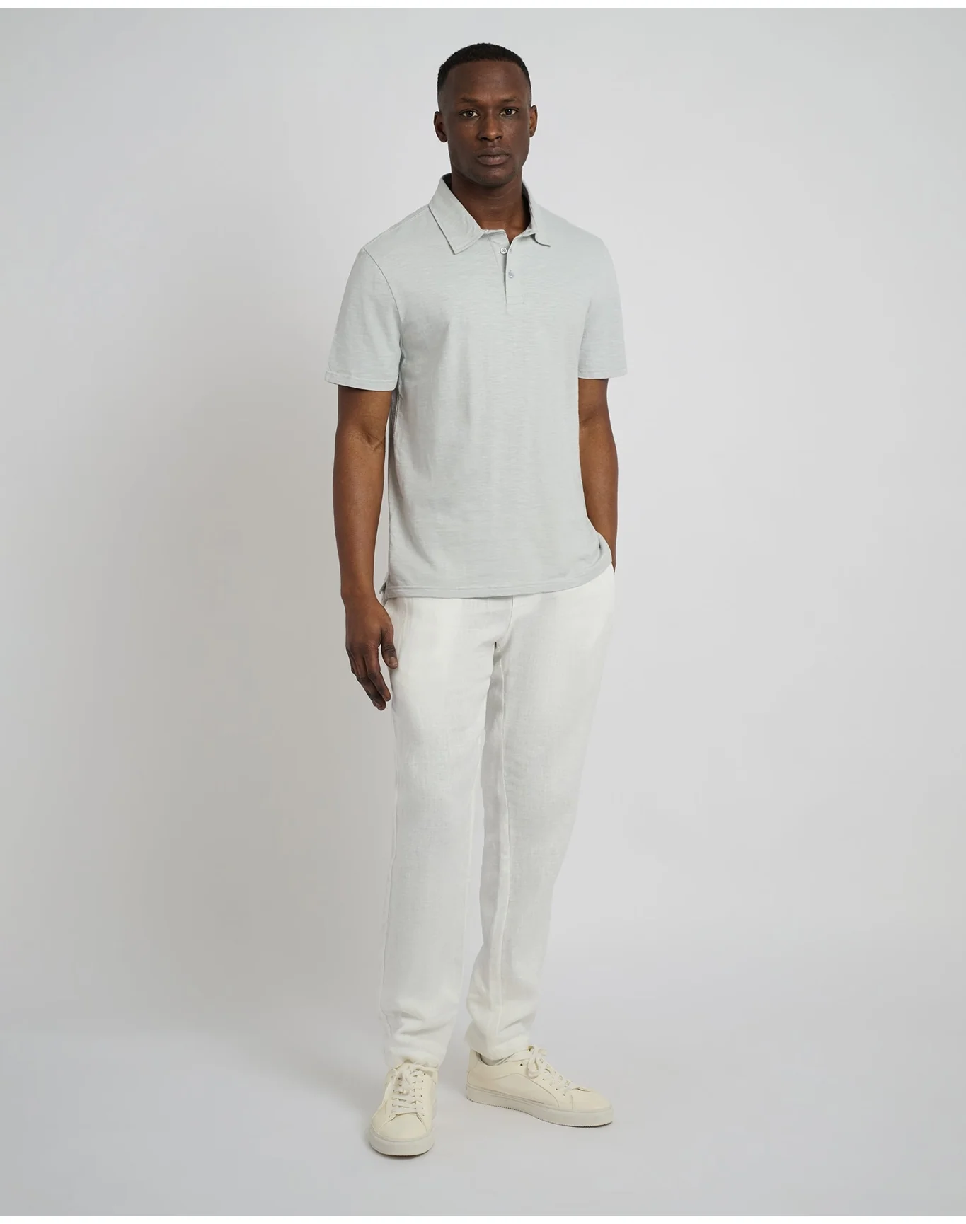 Men | Slub Short Sleeve Polo | Light Gray - Image 4
