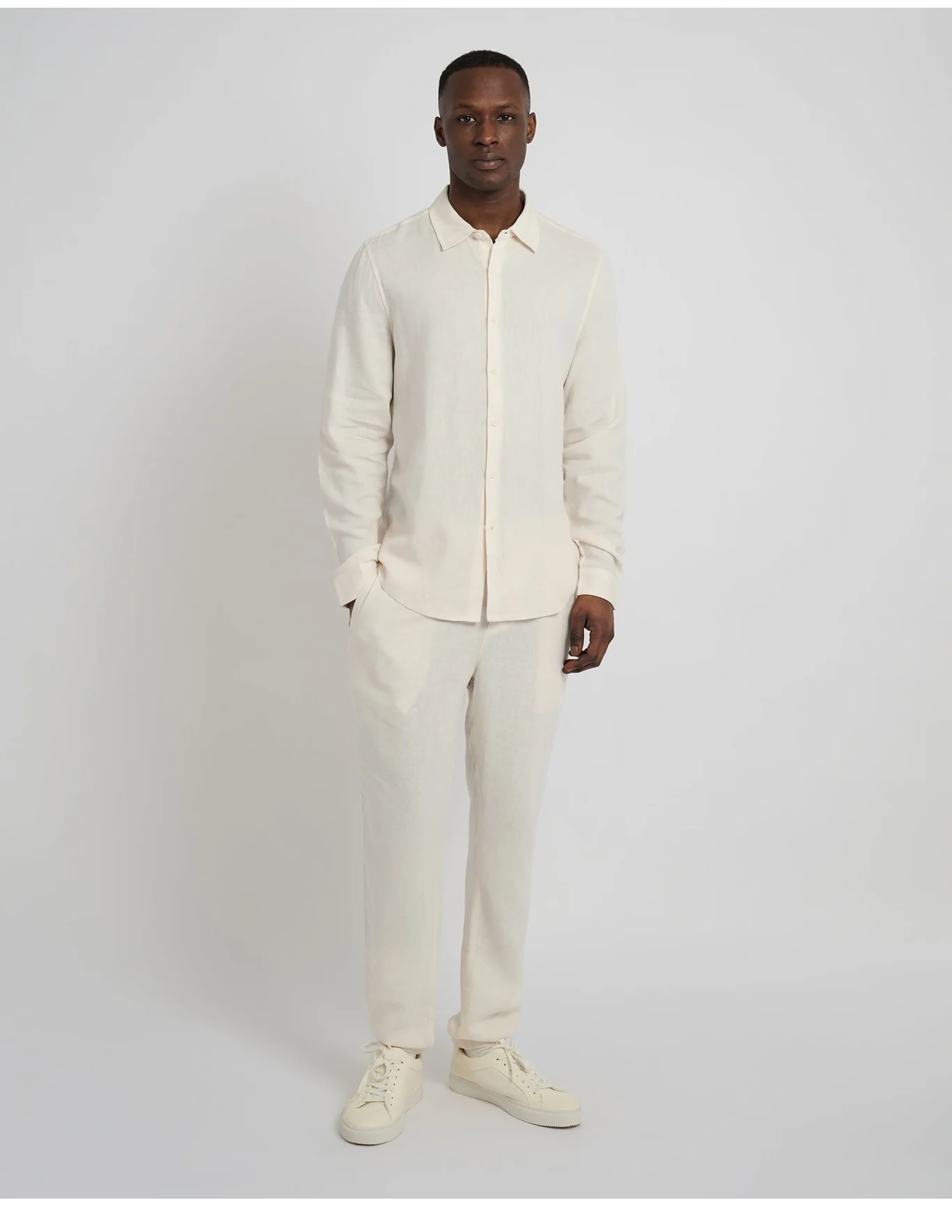 Men | Standard Long Sleeve Linen Shirt | Oat - Image 4