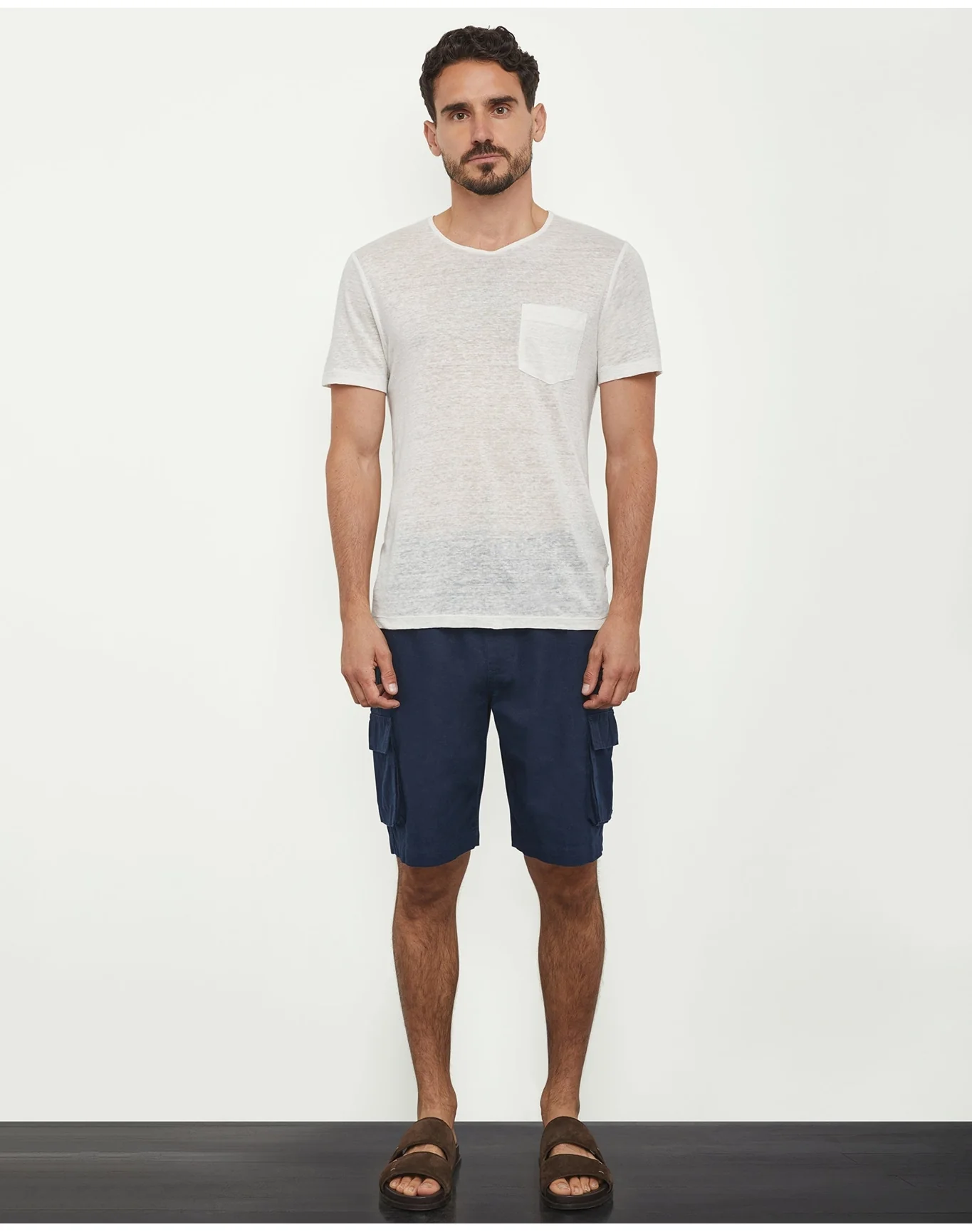 Men | Stretch Linen Pull On Cargo Short | Navy - Image 2