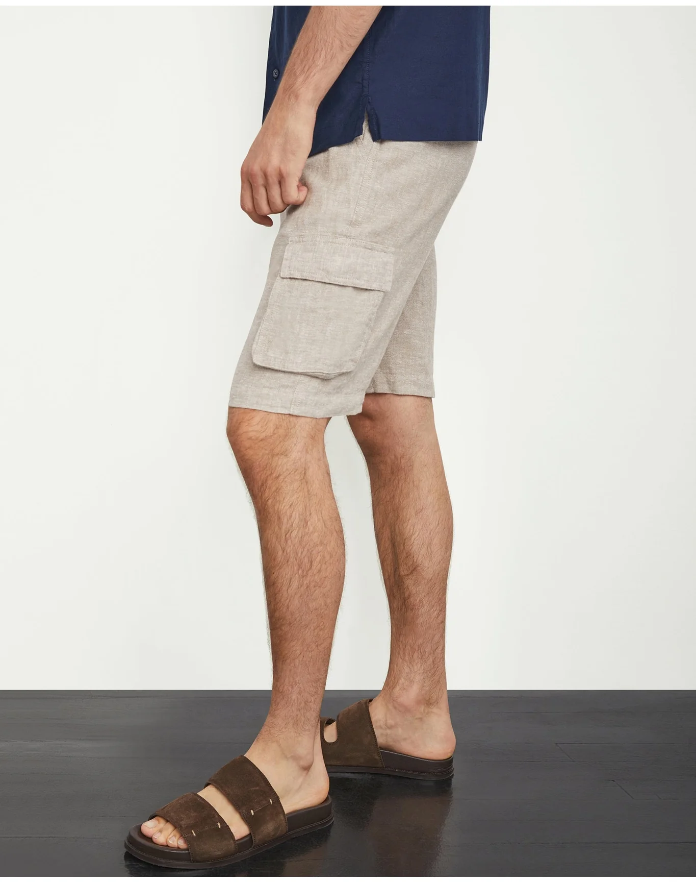 Men | Stretch Linen Pull On Cargo Short | Navy - Image 5