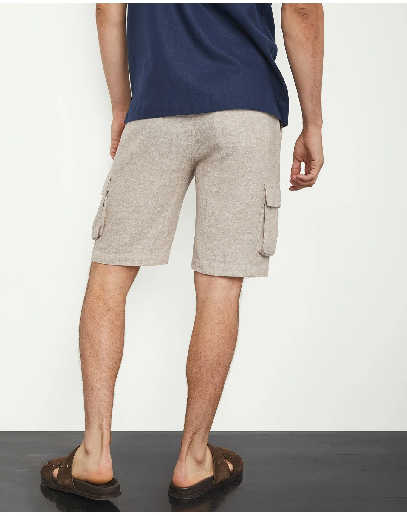 Men | Stretch Linen Pull On Cargo Short | Navy - Image 6