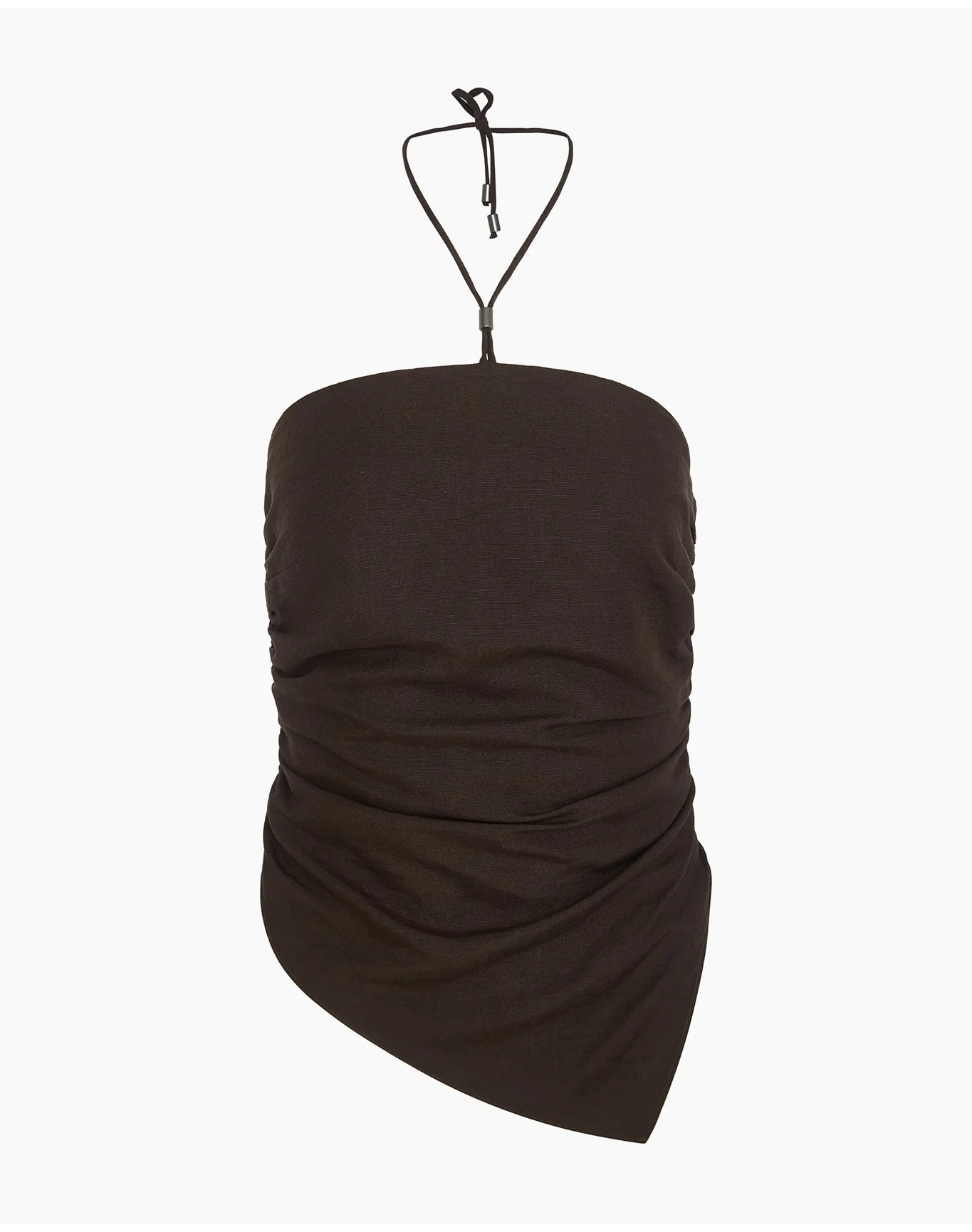 Women | Air Linen Asymmetrical Halter Top | Espresso - Image 3