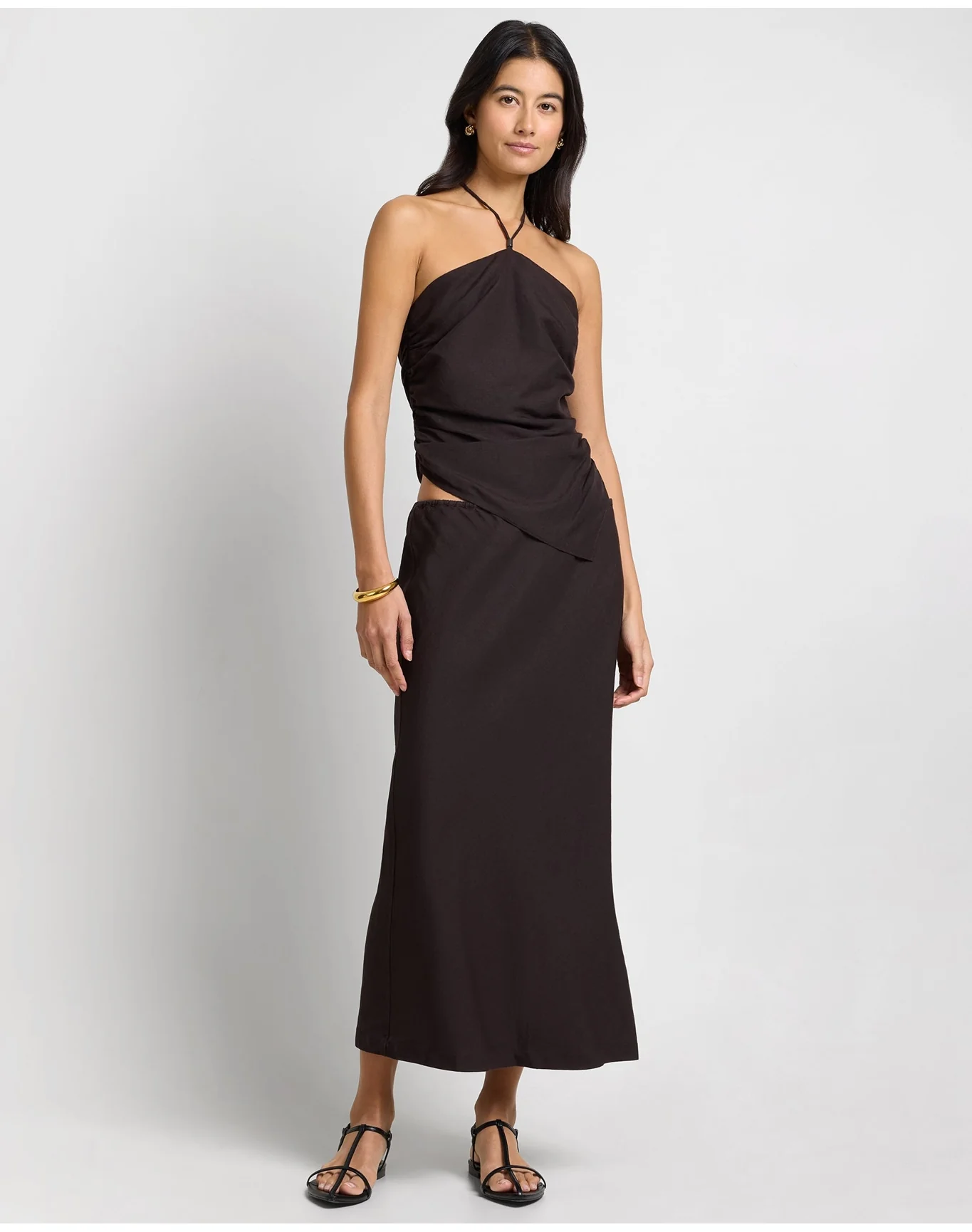 Women | Air Linen Asymmetrical Halter Top | Espresso - Image 4