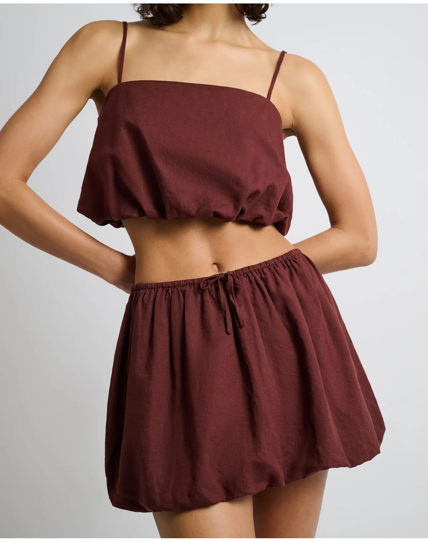 Women | Air Linen Bubble Crop Top | Rum