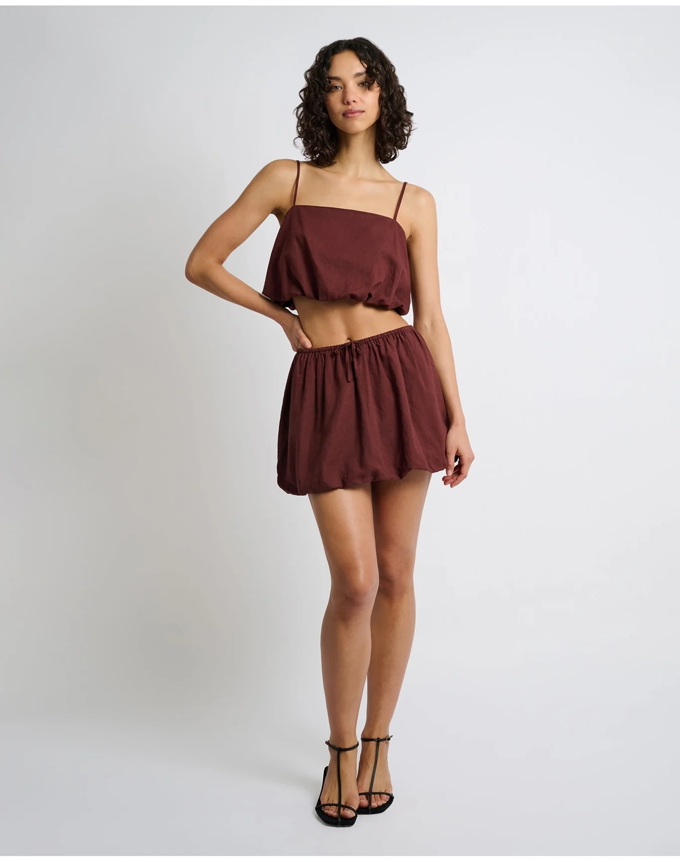 Women | Air Linen Bubble Crop Top | Rum - Image 3