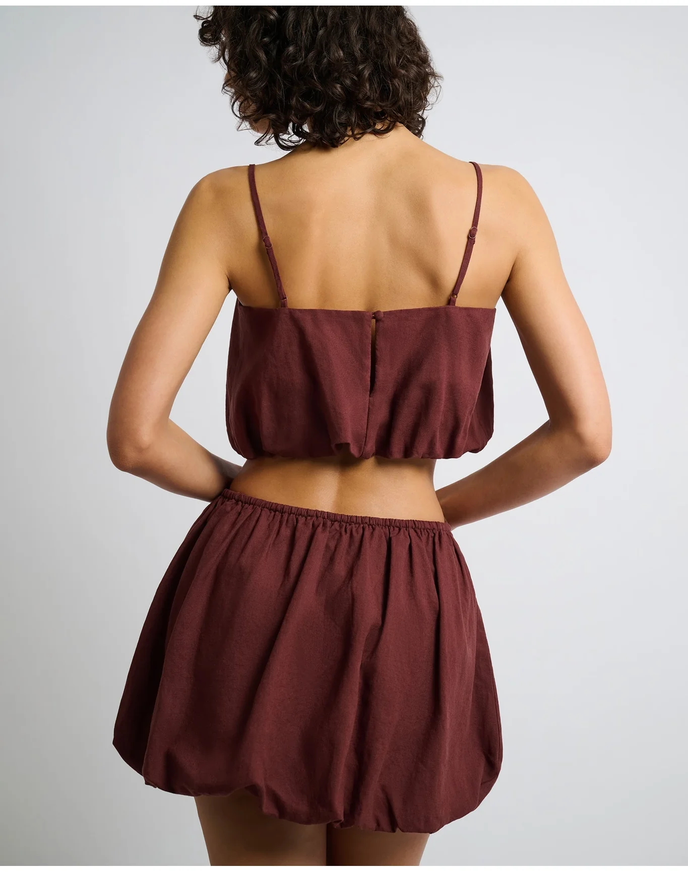 Women | Air Linen Bubble Crop Top | Rum - Image 5