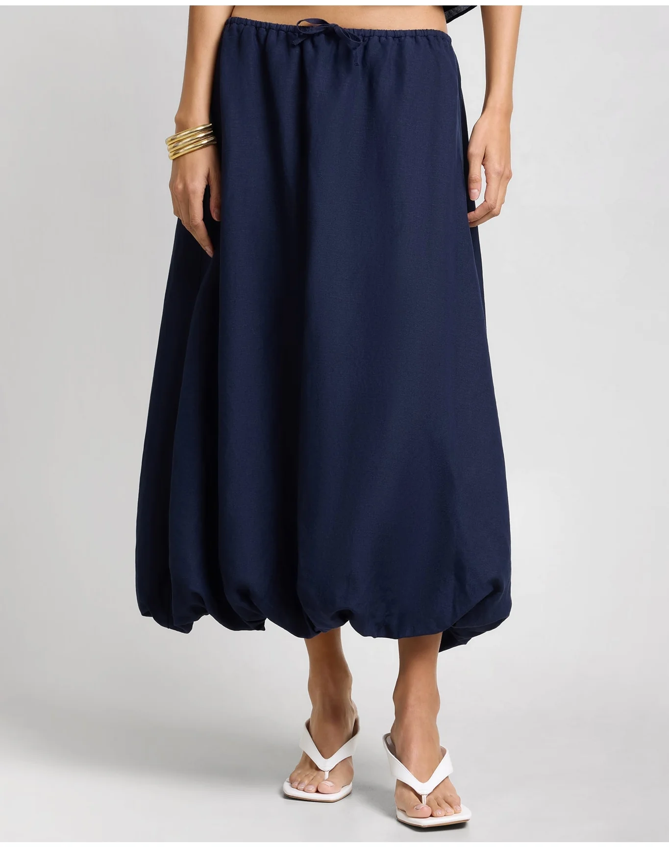 Women | Air Linen Bubble Maxi Skirt | Noir Navy