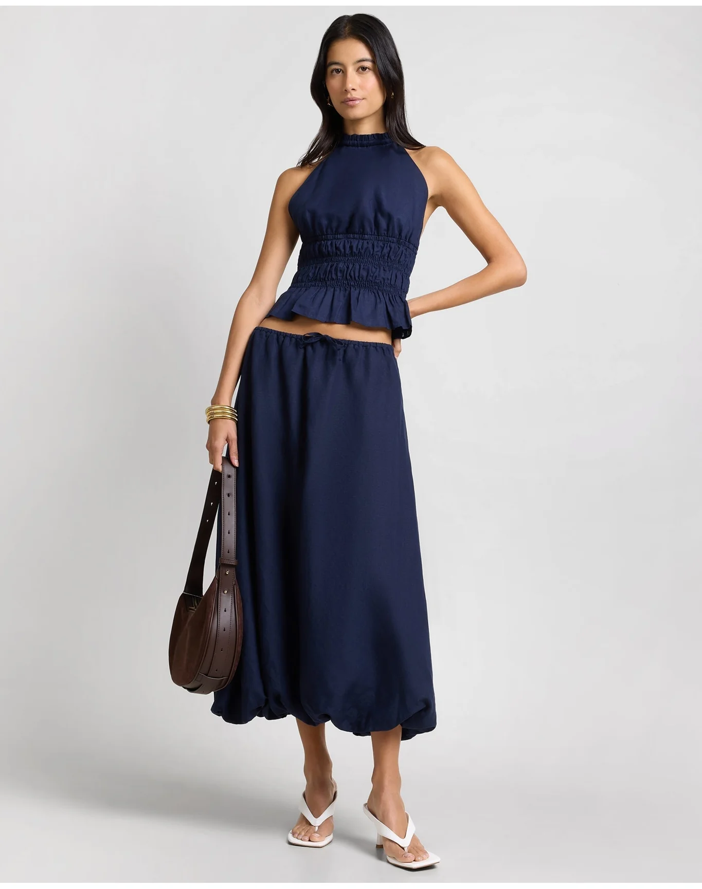 Women | Air Linen Bubble Maxi Skirt | Noir Navy - Image 3