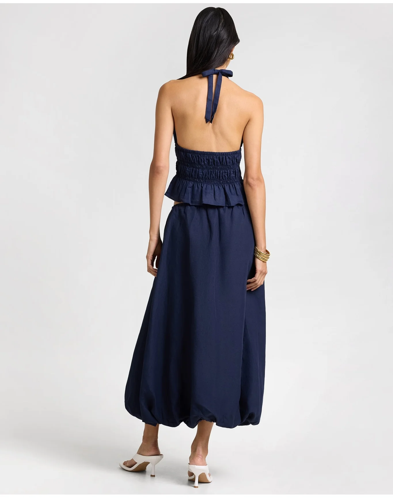 Women | Air Linen Bubble Maxi Skirt | Noir Navy - Image 5