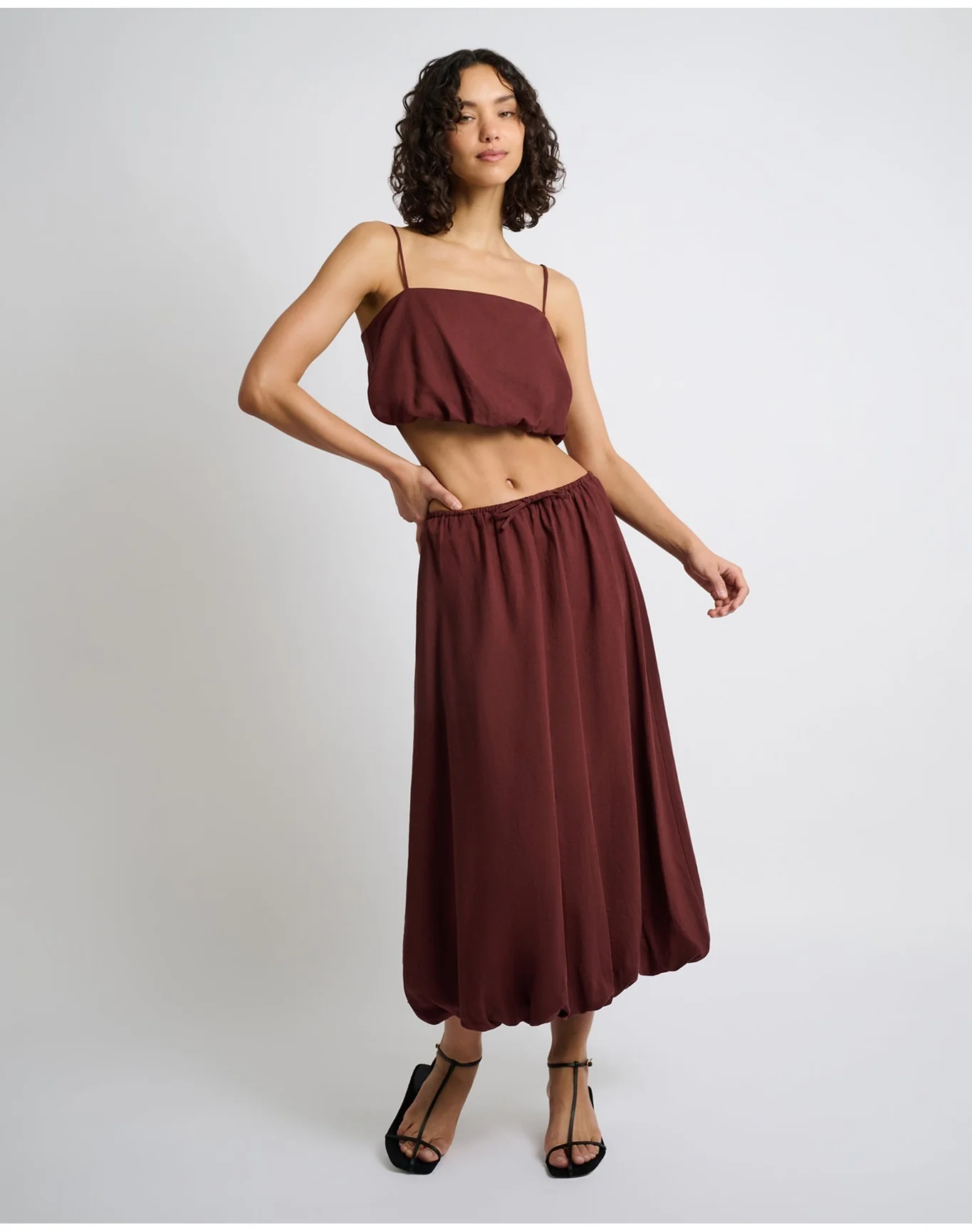 Women | Air Linen Bubble Maxi Skirt | Rum - Image 3