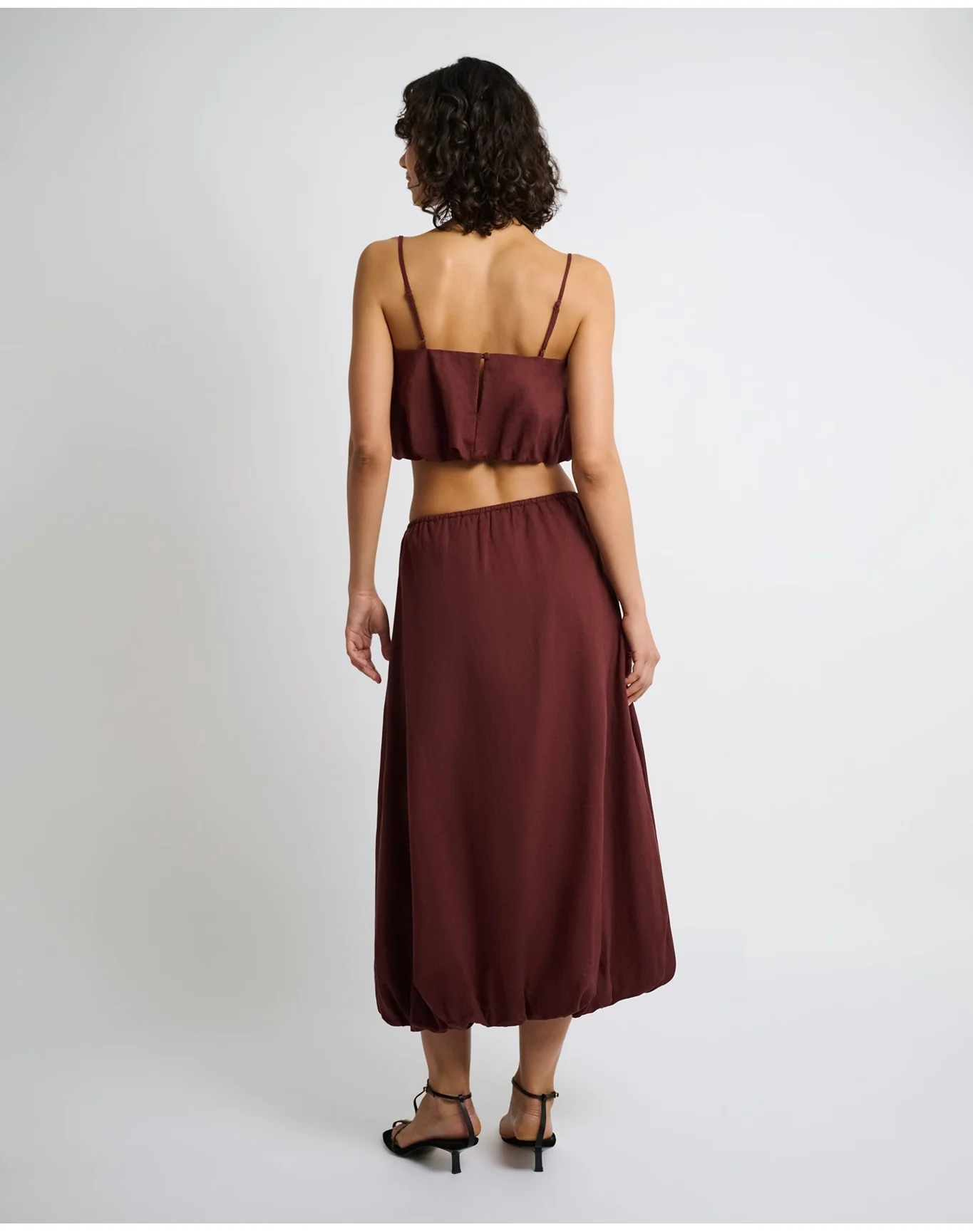 Women | Air Linen Bubble Maxi Skirt | Rum - Image 5