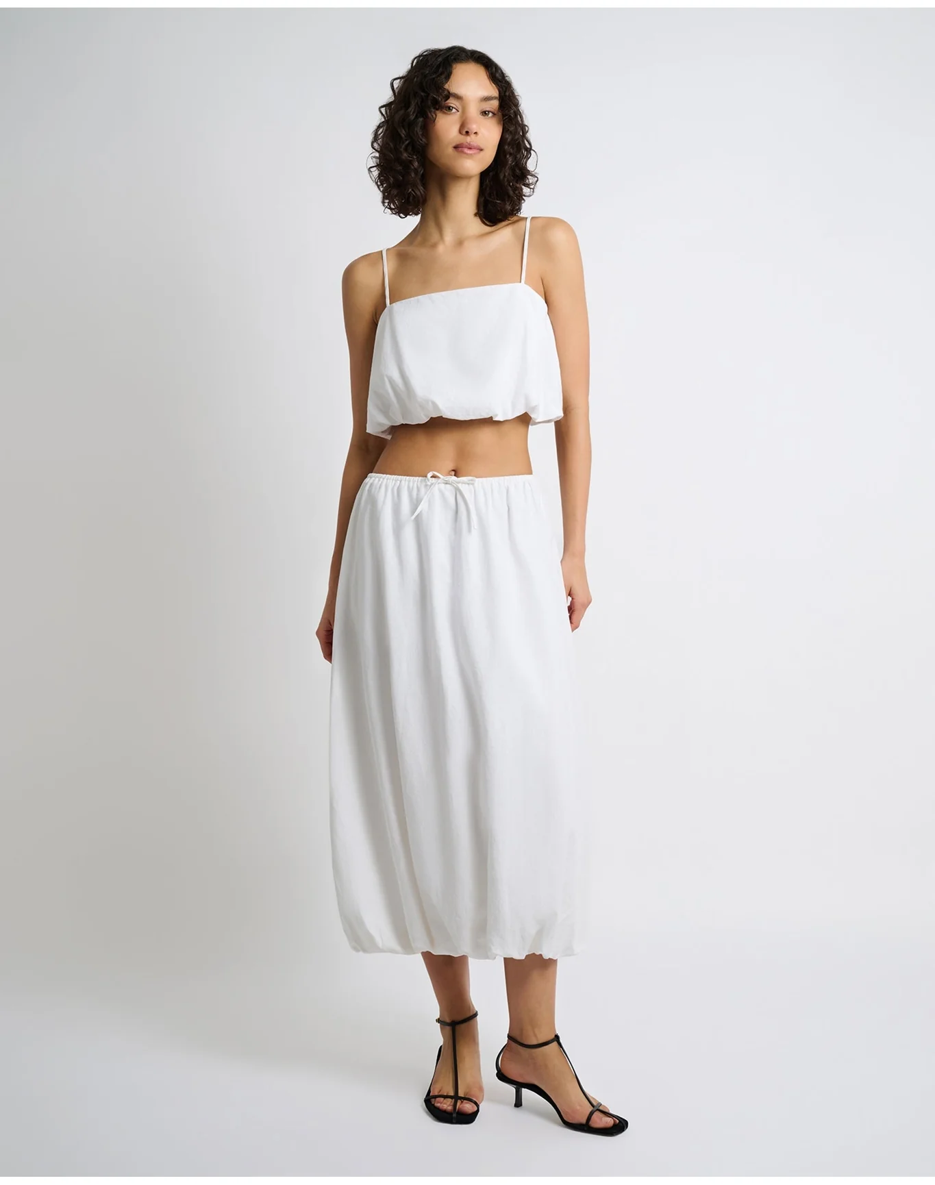 Women | Air Linen Bubble Maxi Skirt | White - Image 3
