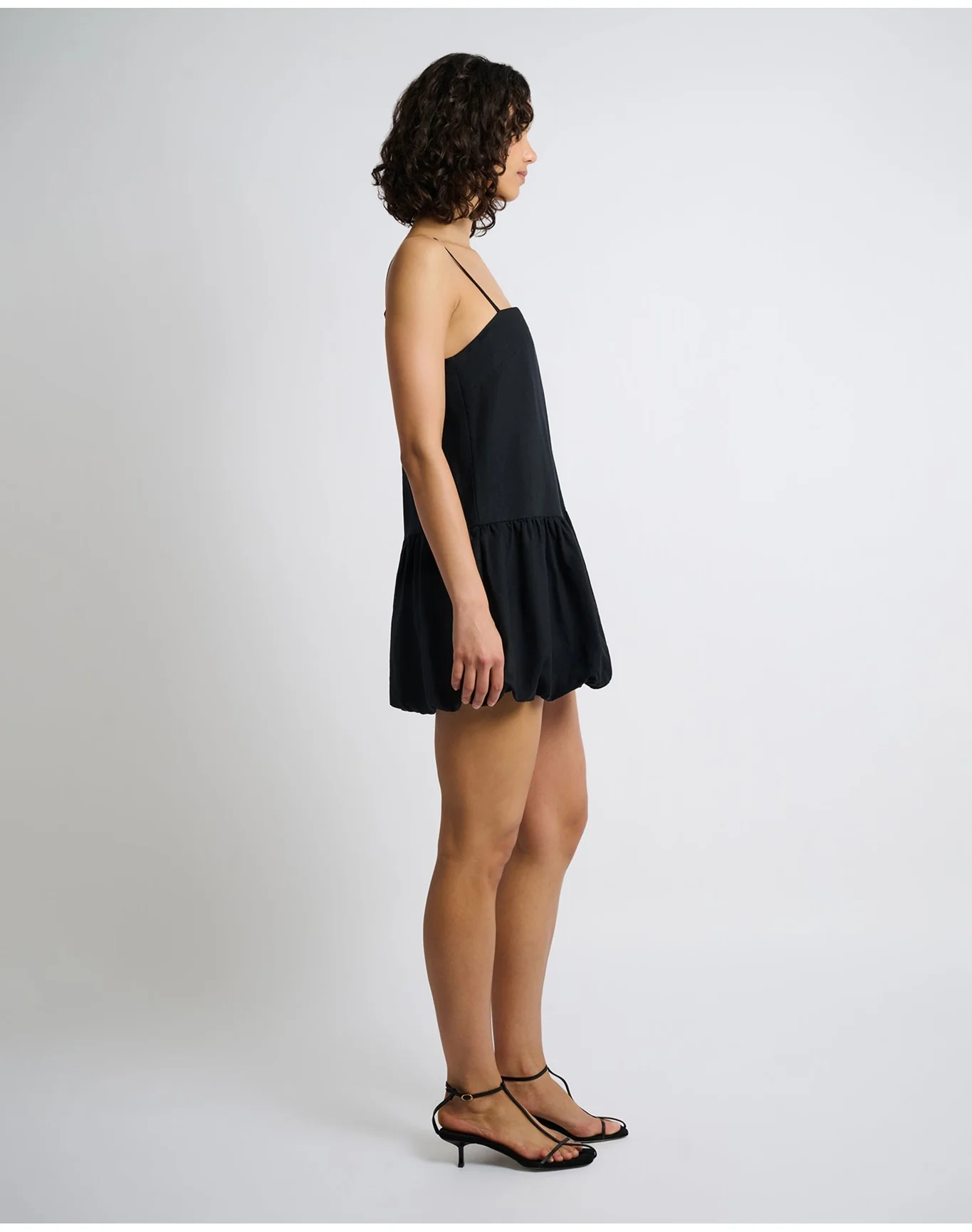 Women | Air Linen Bubble Mini Dress | Black - Image 3