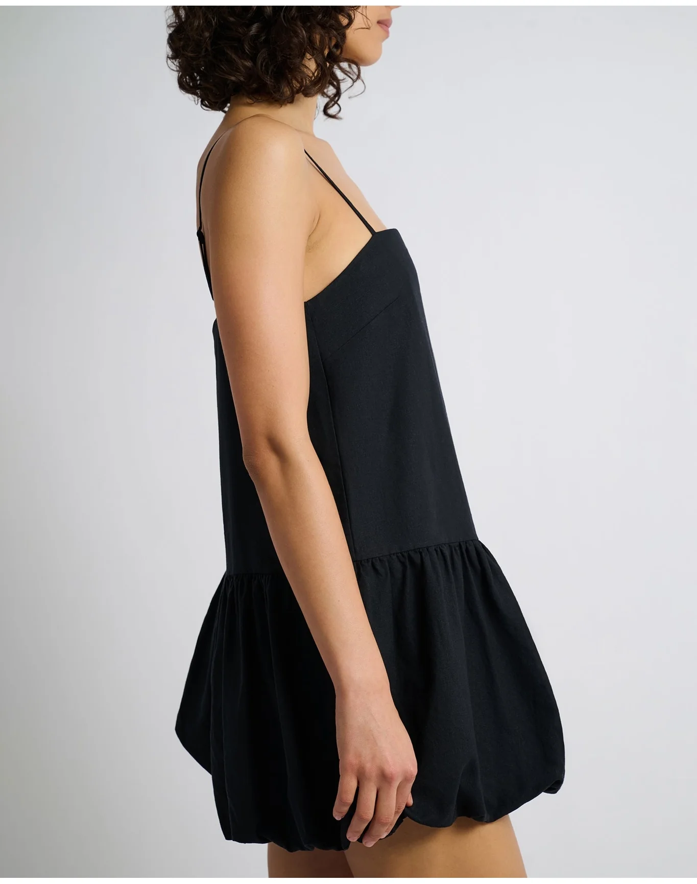 Women | Air Linen Bubble Mini Dress | Black - Image 4