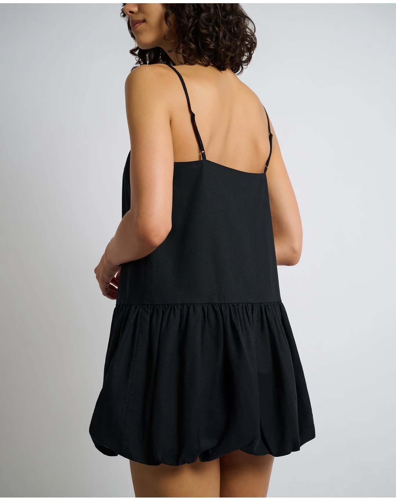 Women | Air Linen Bubble Mini Dress | Black - Image 5