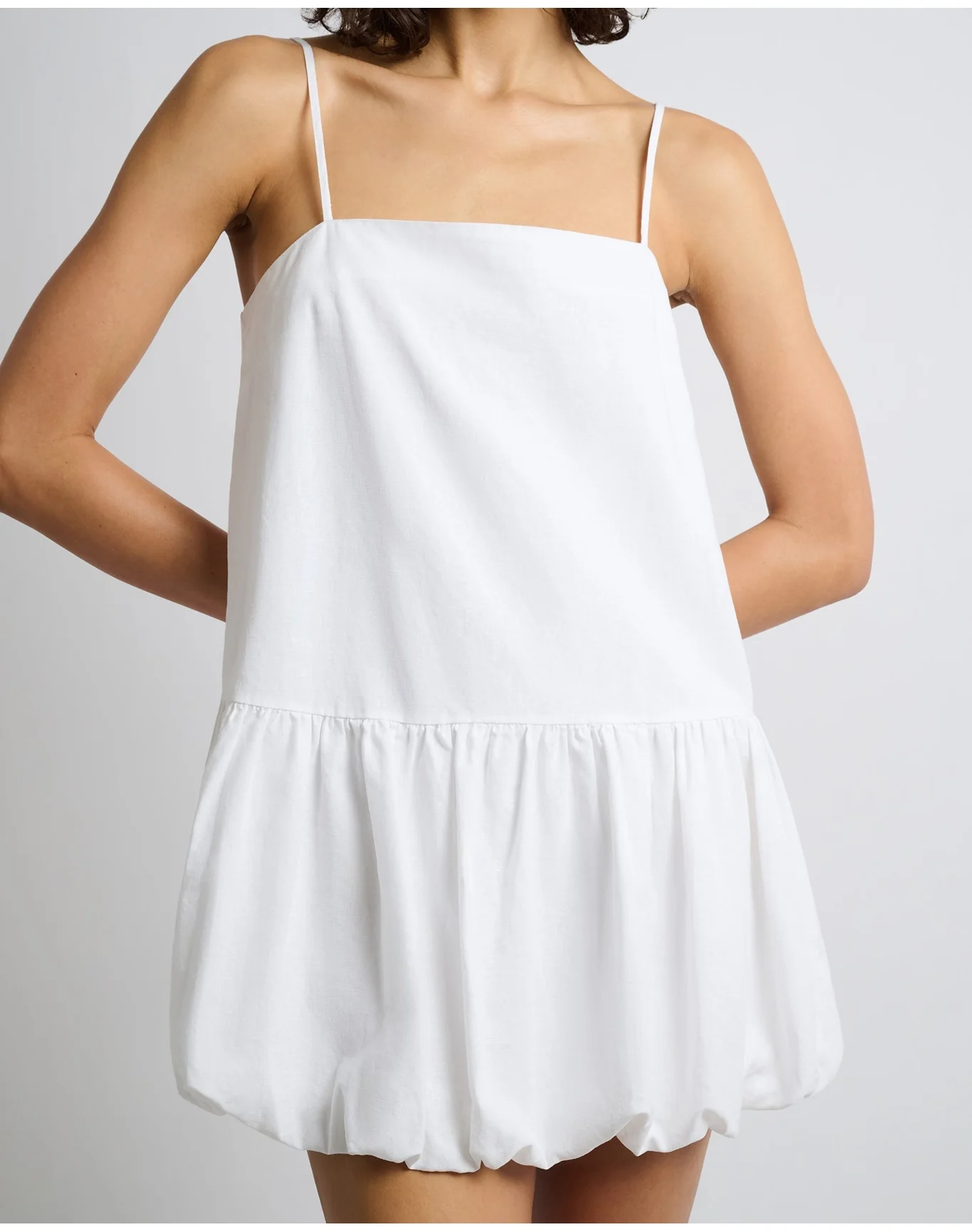 Women | Air Linen Bubble Mini Dress | White - Image 3