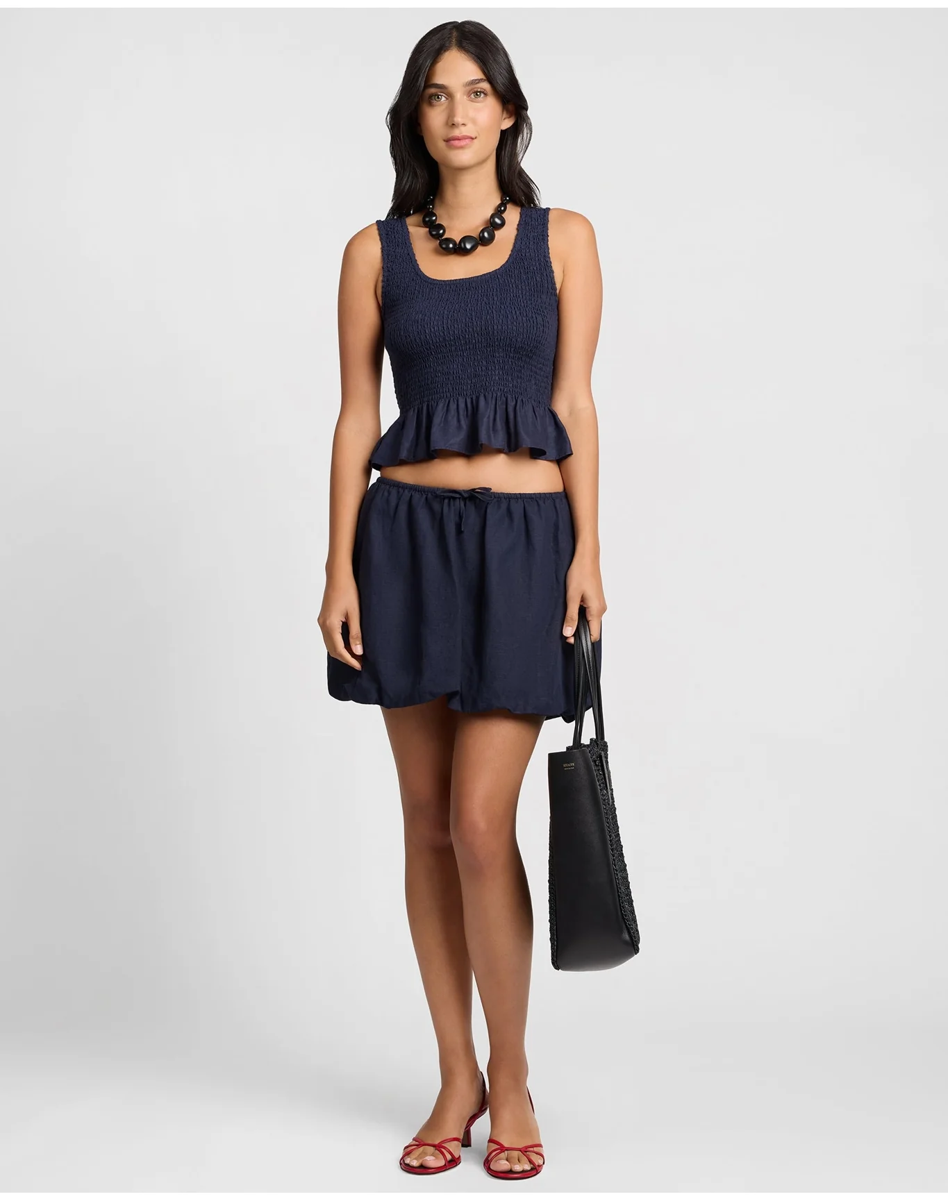 Women | Air Linen Bubble Mini Skirt | Noir Navy - Image 3