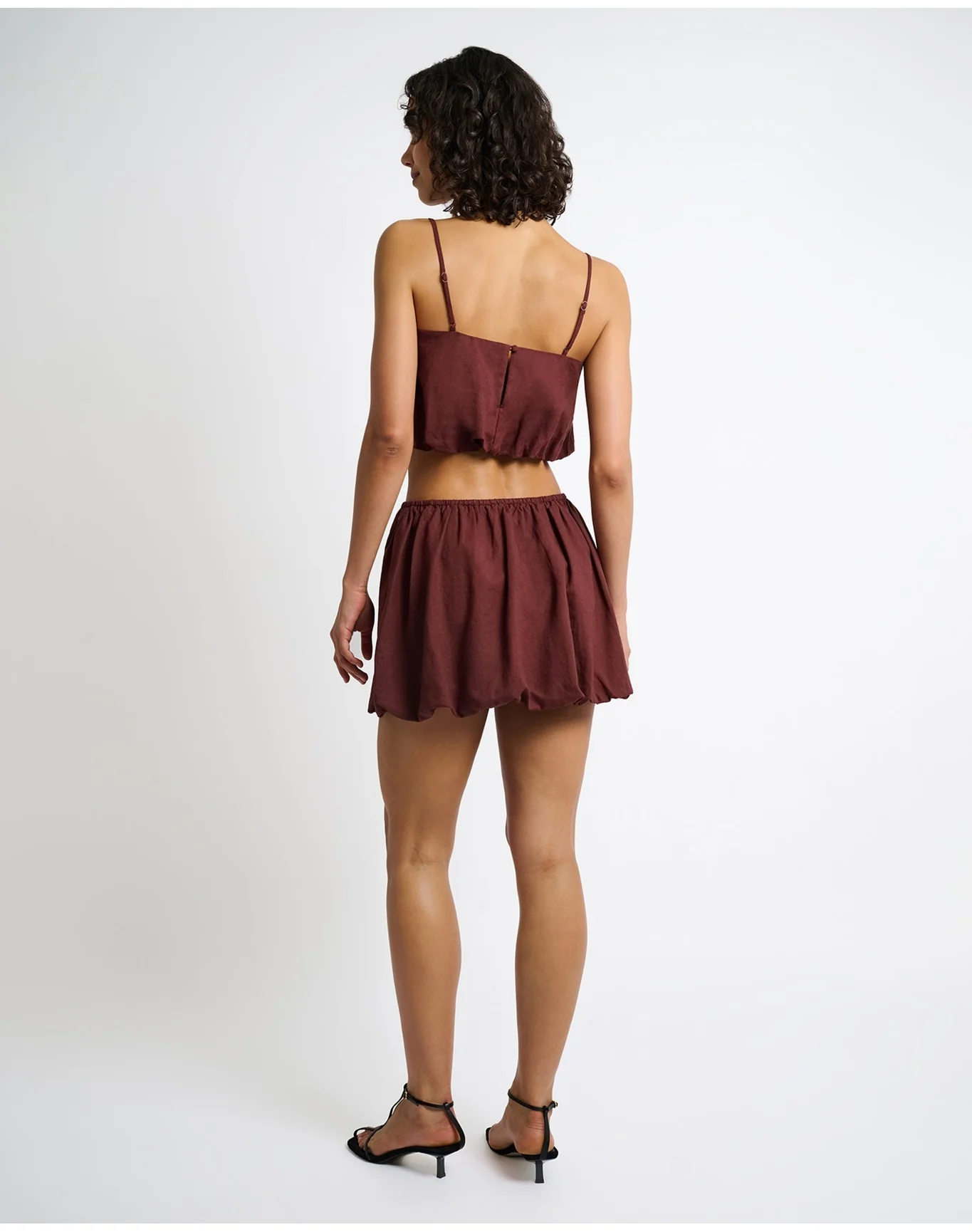 Women | Air Linen Bubble Mini Skirt | Rum - Image 5