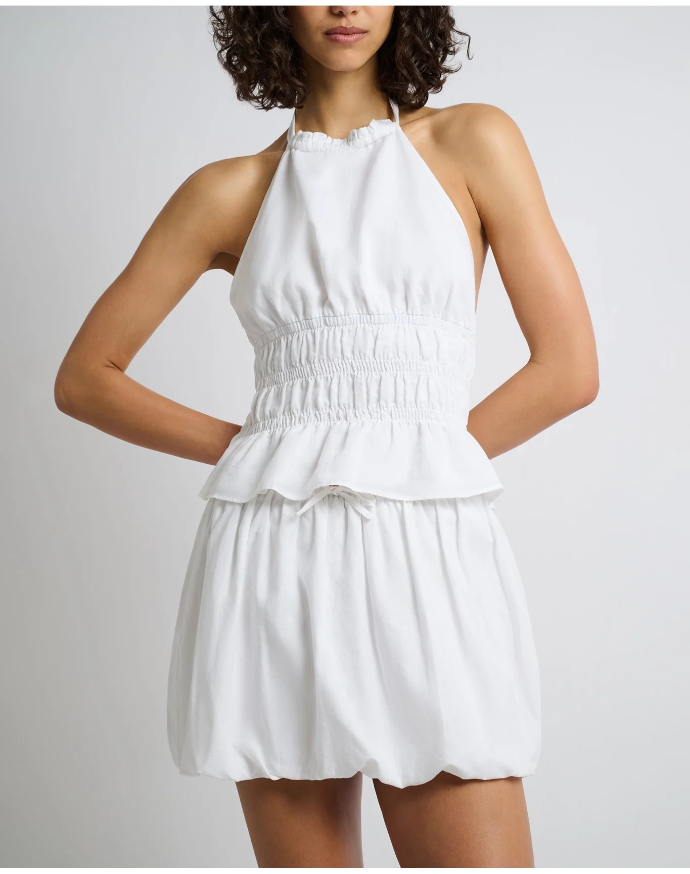 Women | Air Linen Bubble Mini Skirt | White - Image 3