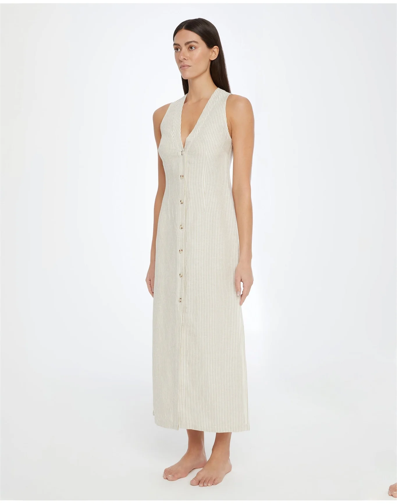 Women | Air Linen Button Down Maxi Dress | Jute White - Image 3