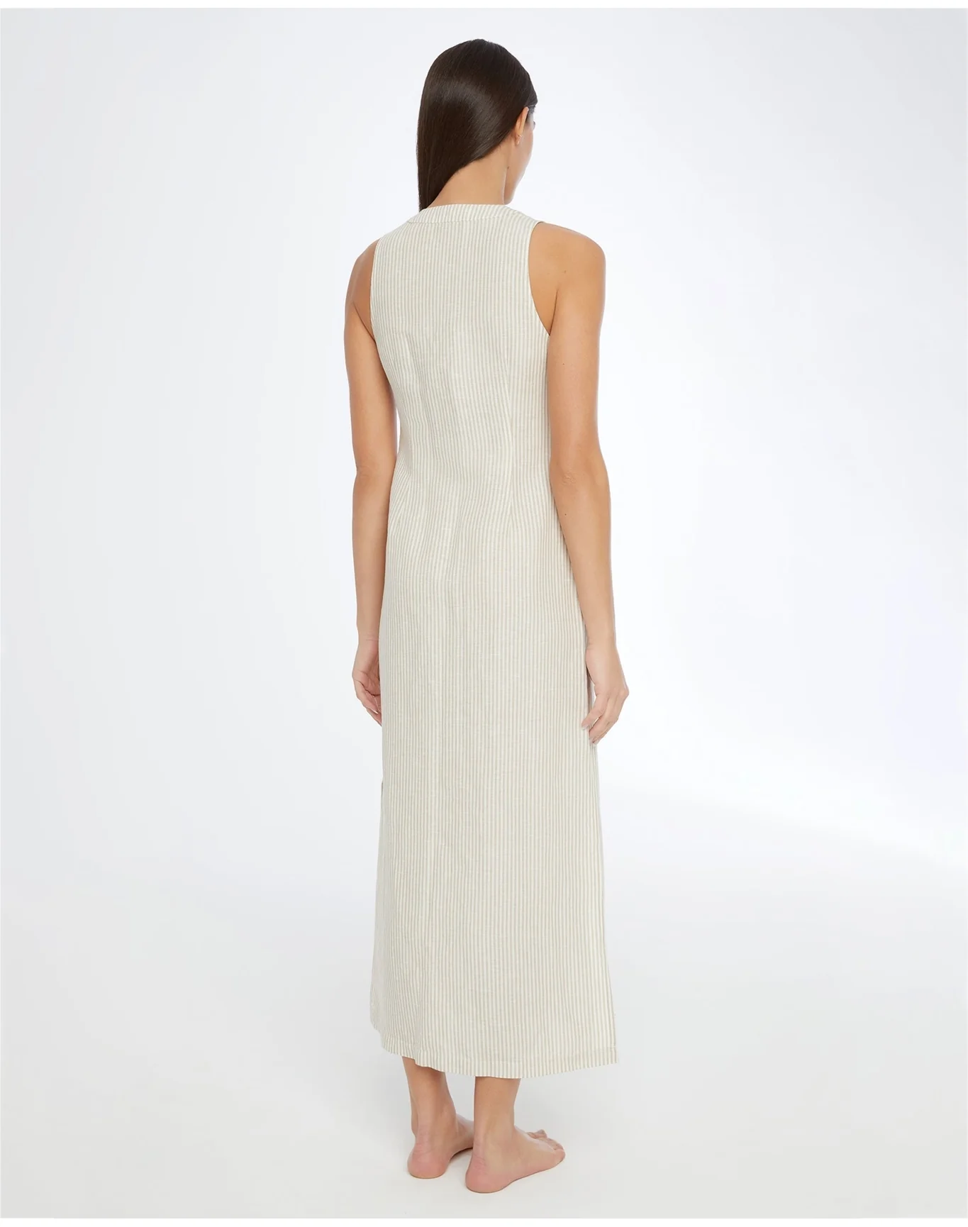 Women | Air Linen Button Down Maxi Dress | Jute White - Image 4