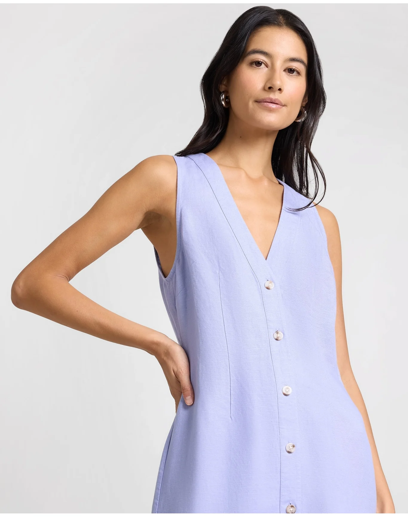 Women | Air Linen Button Down Maxi Dress | Periwinkle - Image 3