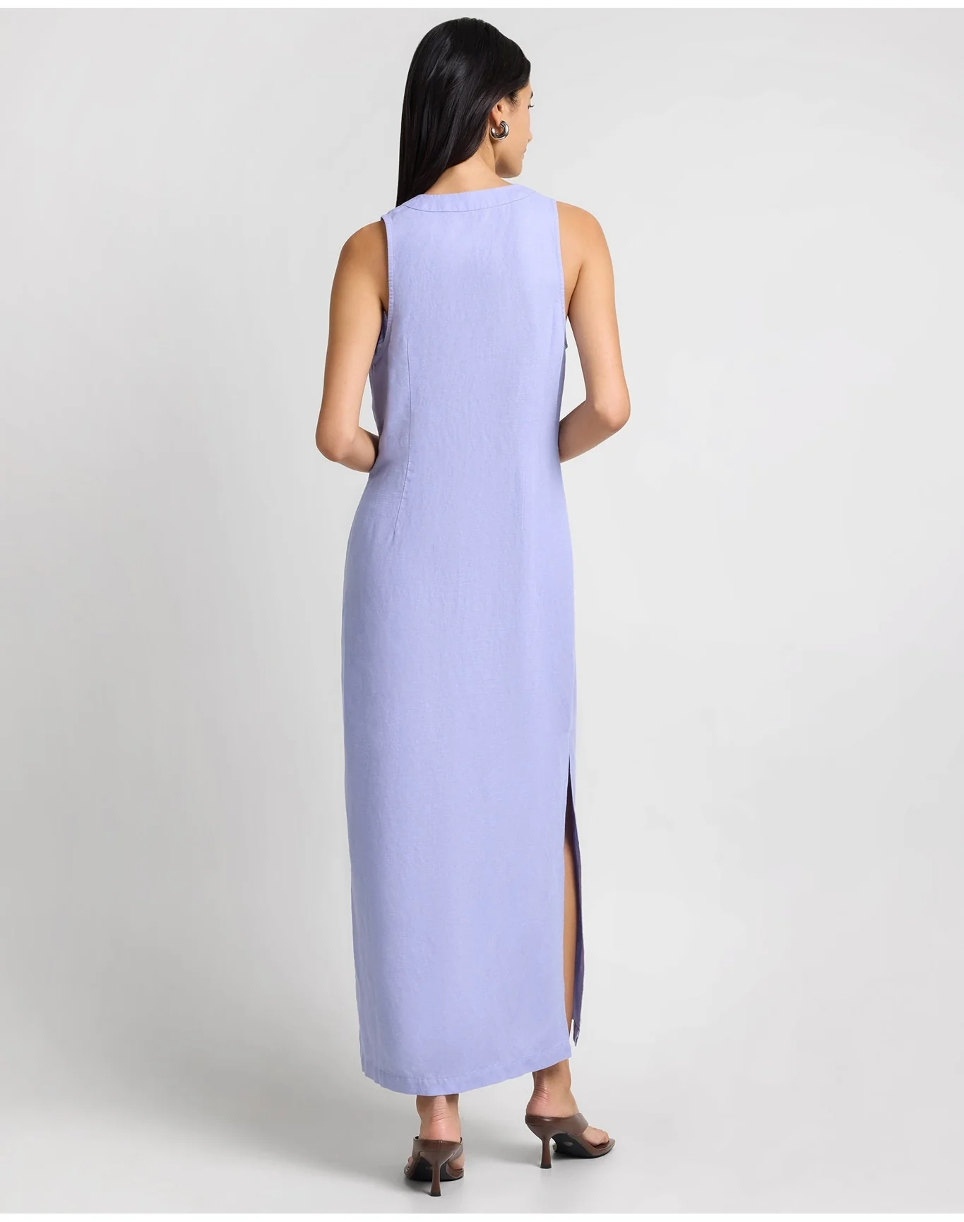 Women | Air Linen Button Down Maxi Dress | Periwinkle - Image 5