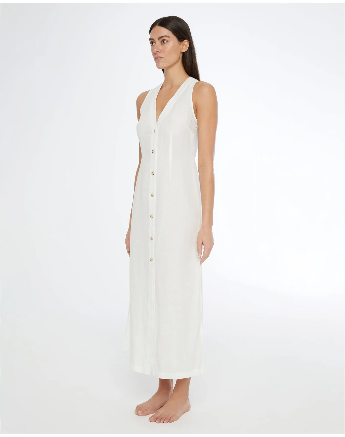 Women | Air Linen Button Down Maxi Dress | White - Image 3