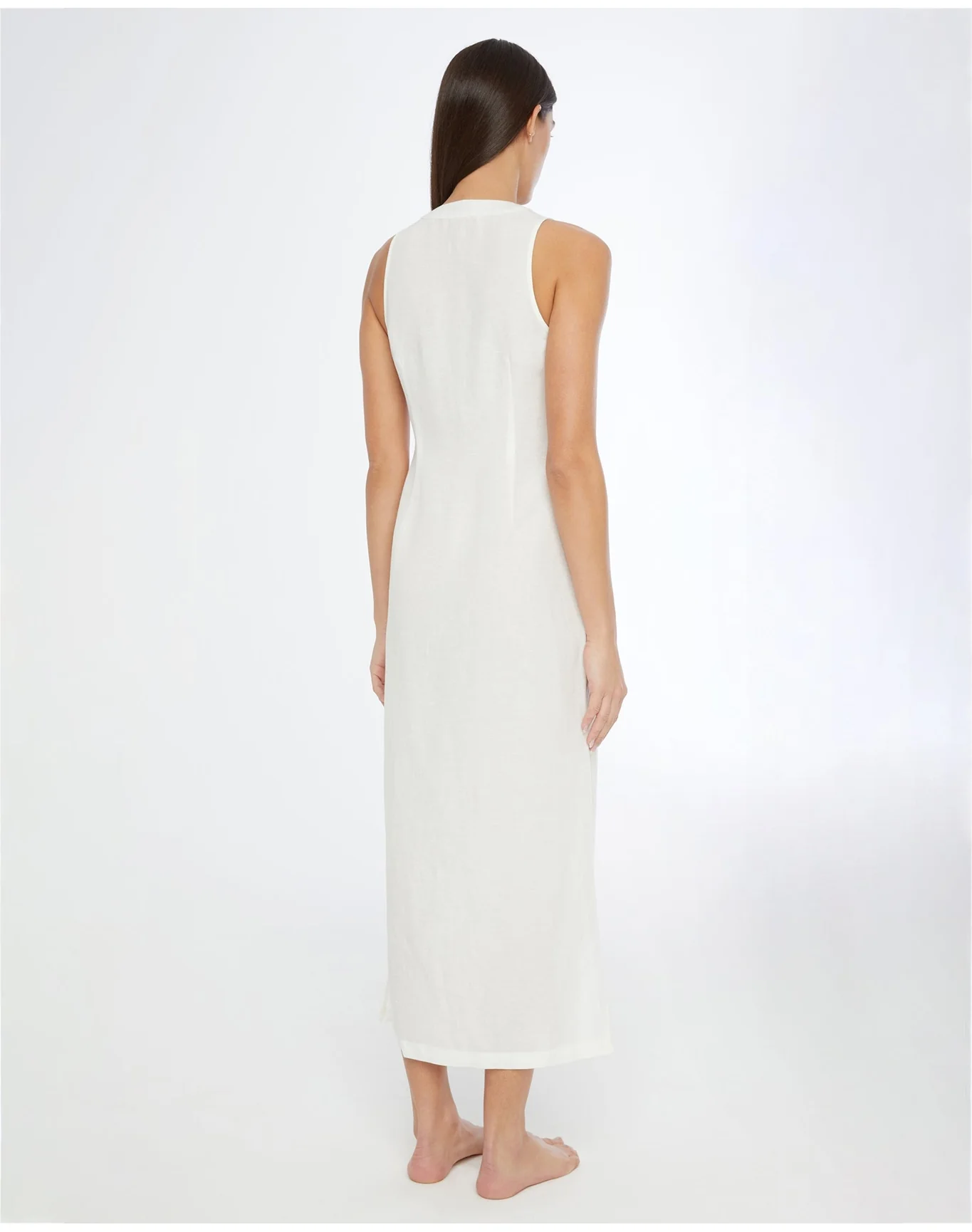 Women | Air Linen Button Down Maxi Dress | White - Image 4