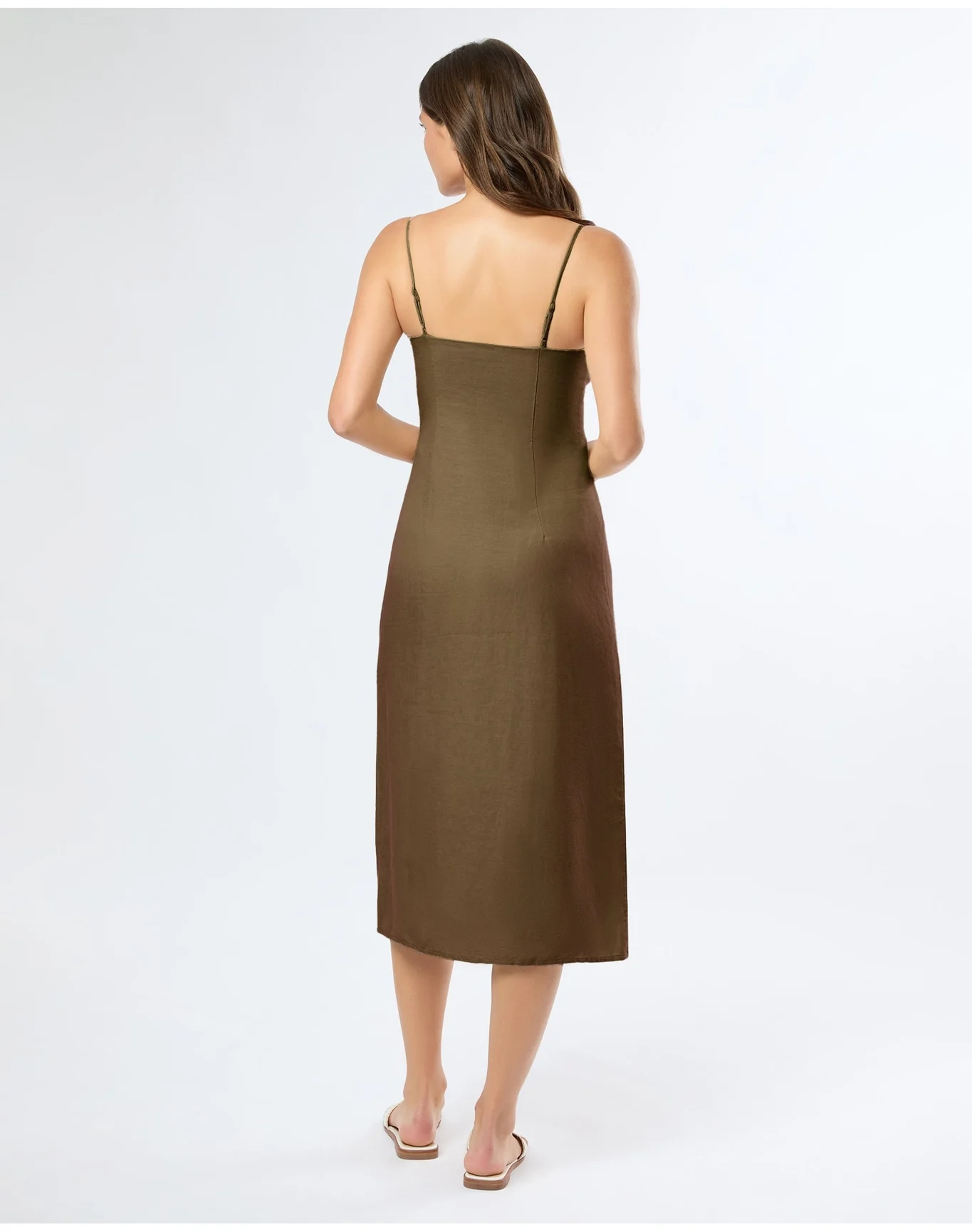 Women | Air Linen Corset Midi Dress | Olive - Image 5