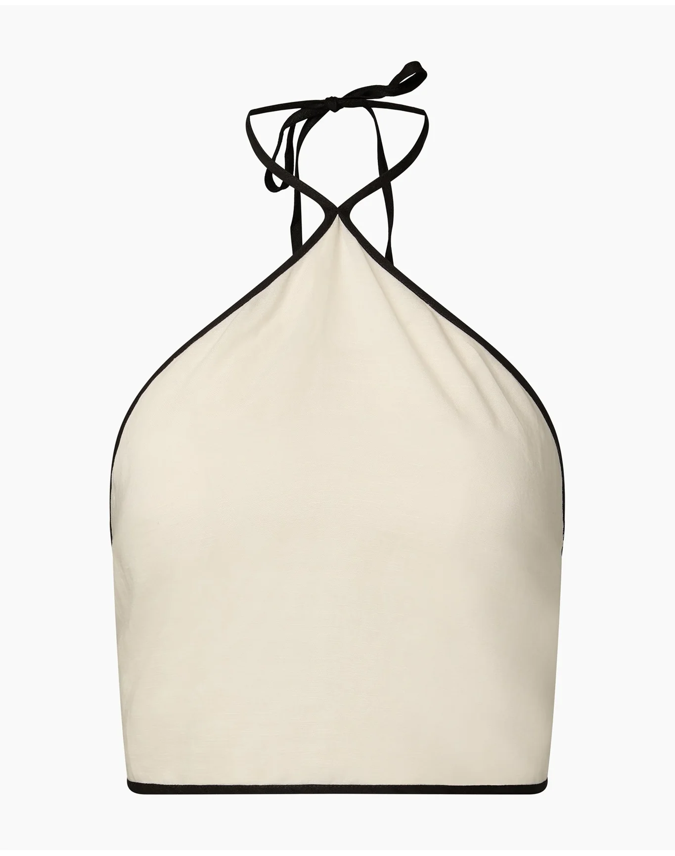 Women | Air Linen Cropped Halter Top | Egret Black - Image 2