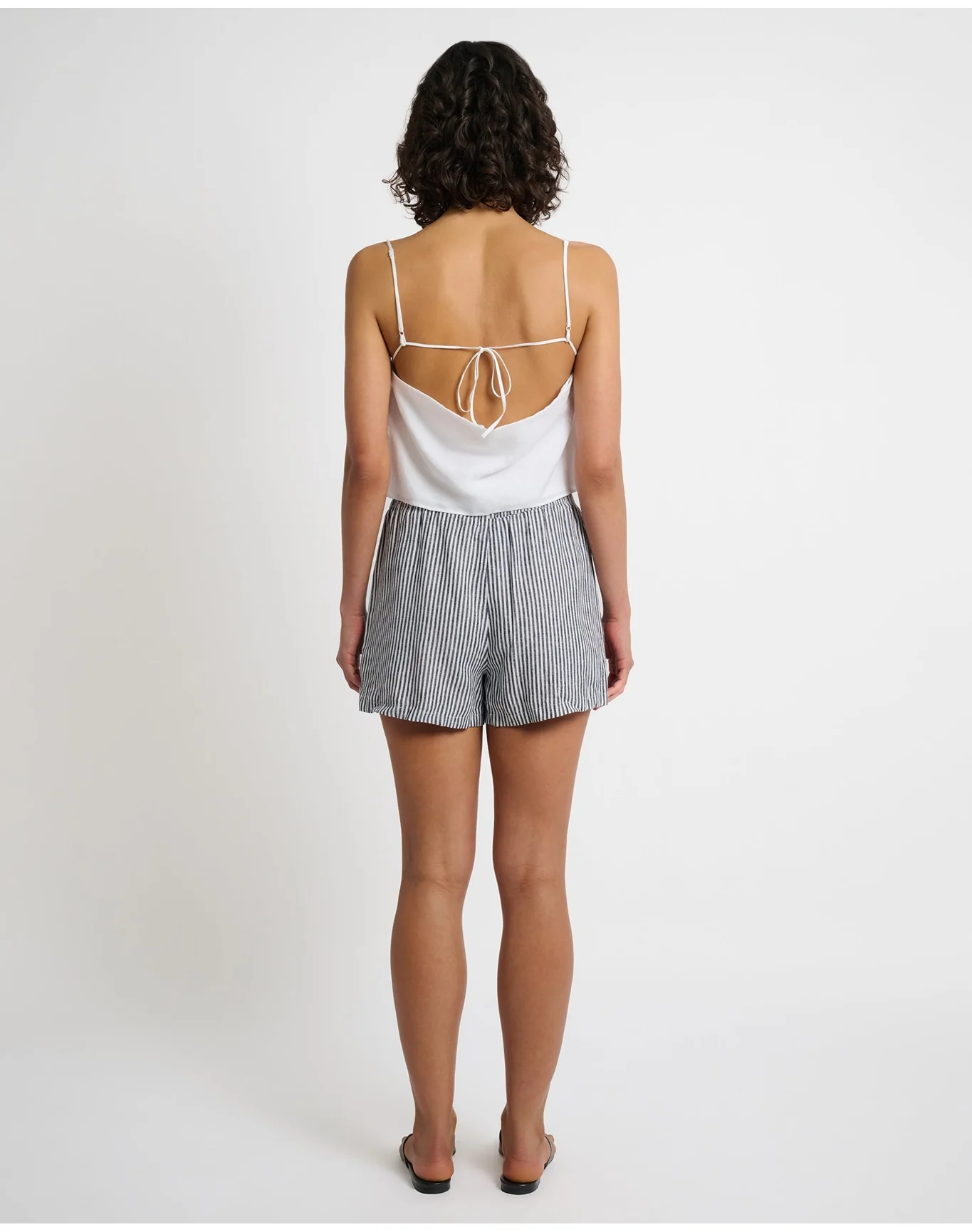 Women | Air Linen Elastic Drawstring Short | Deep Navy White - Image 6