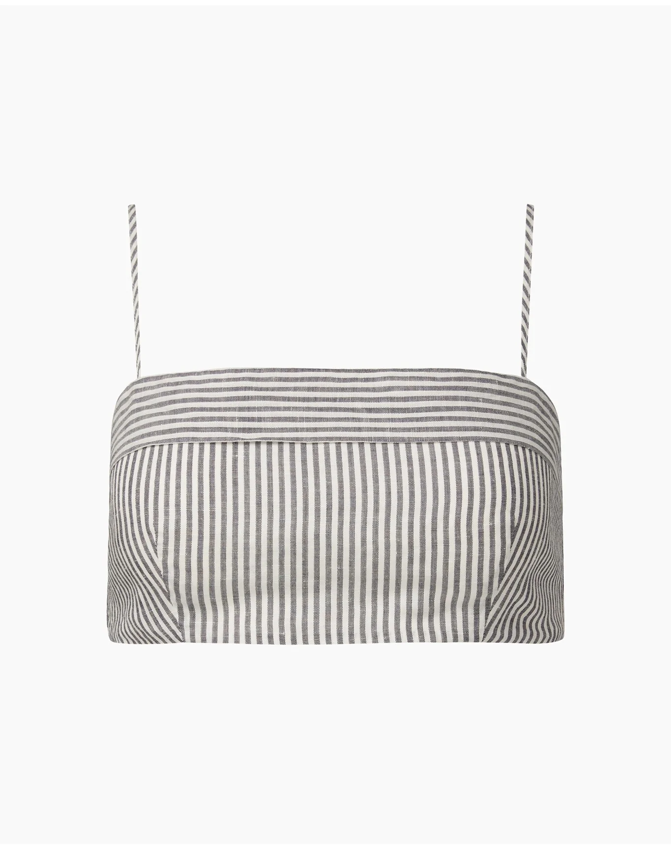 Women | Air Linen Foldover Cropped Top | Deep Navy White