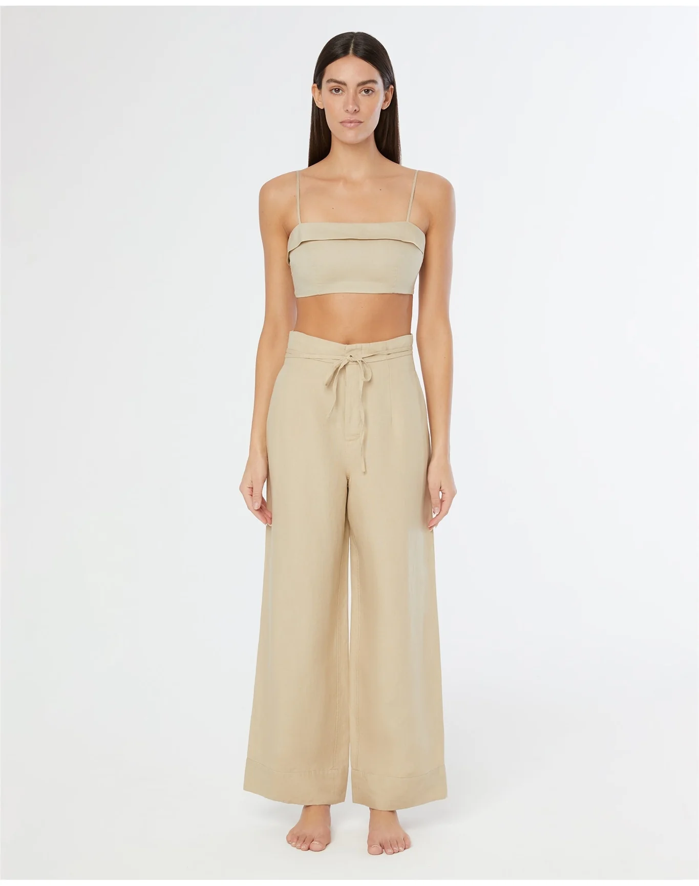 Women | Air Linen Foldover Cropped Top | Jute - Image 3