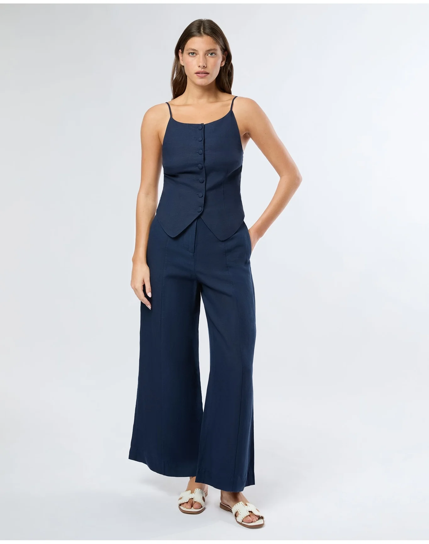 Women | Air Linen High Neck Top | Deep Navy - Image 3